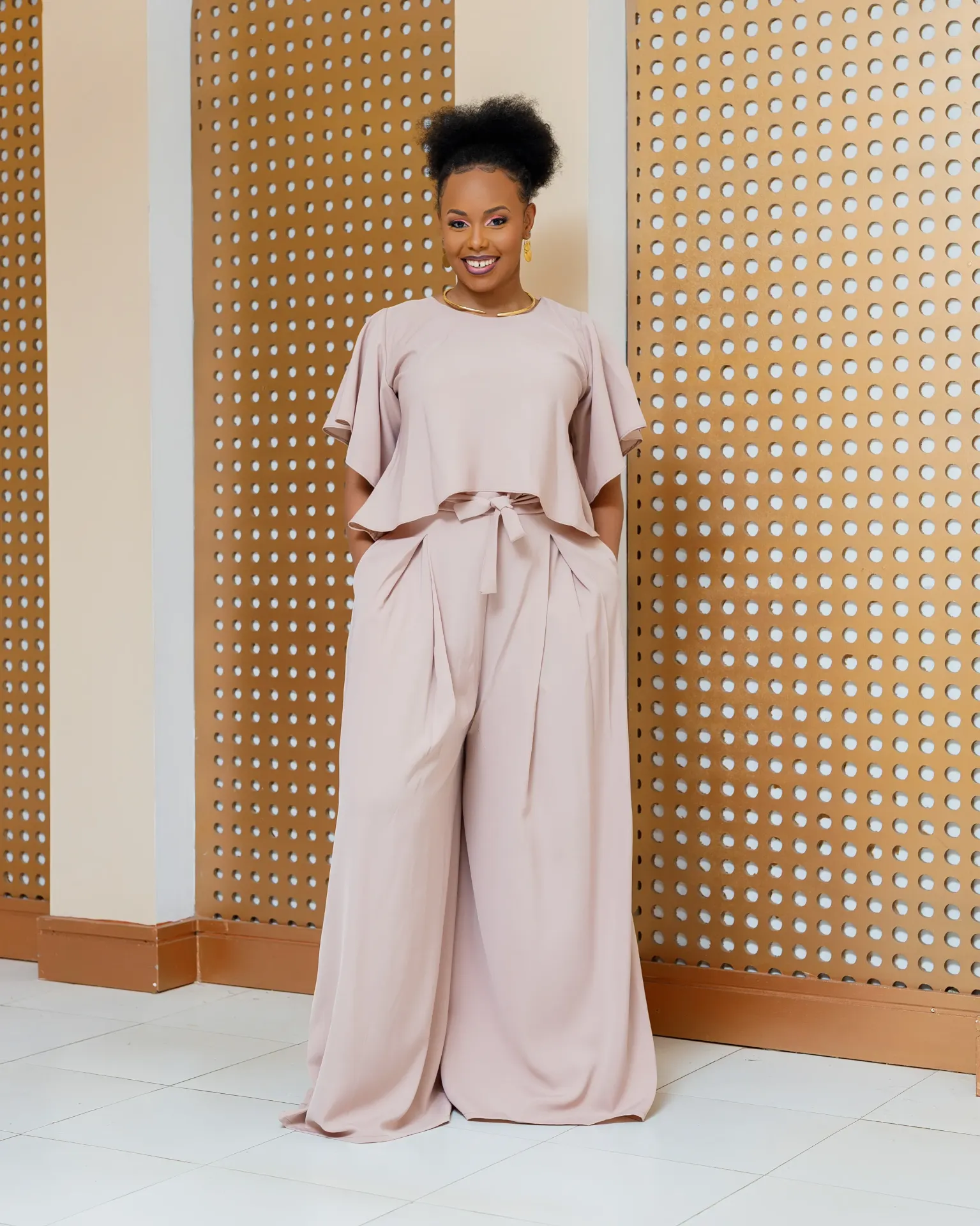 Asumbi Full Set (Crop Top+Palazzo)- Nude