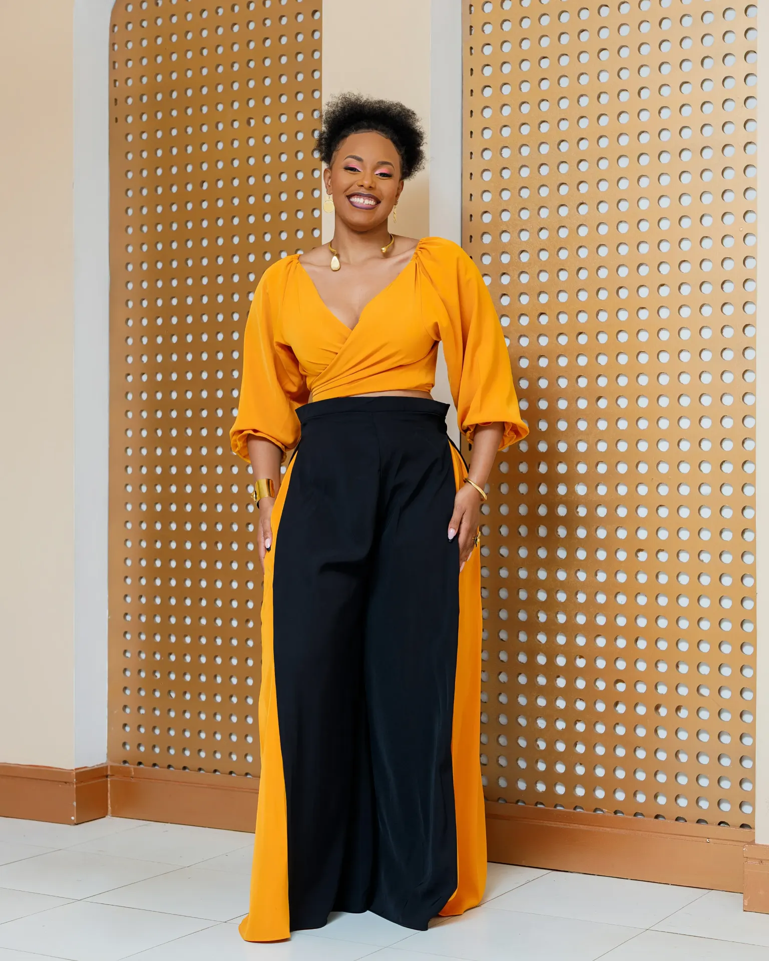 [MUSTARD YELLOW] Asuna Full Set (Top+Palazzo)- Black/Mustard (2XS)
