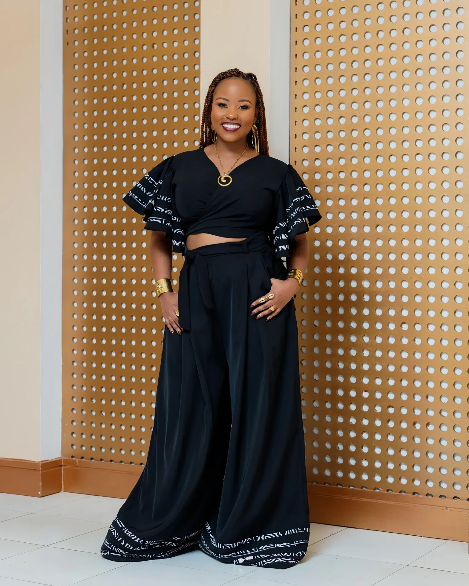 Nafoyo Ankara Wrap Top ONLY WITHOUT Palazzo - Black/White Print