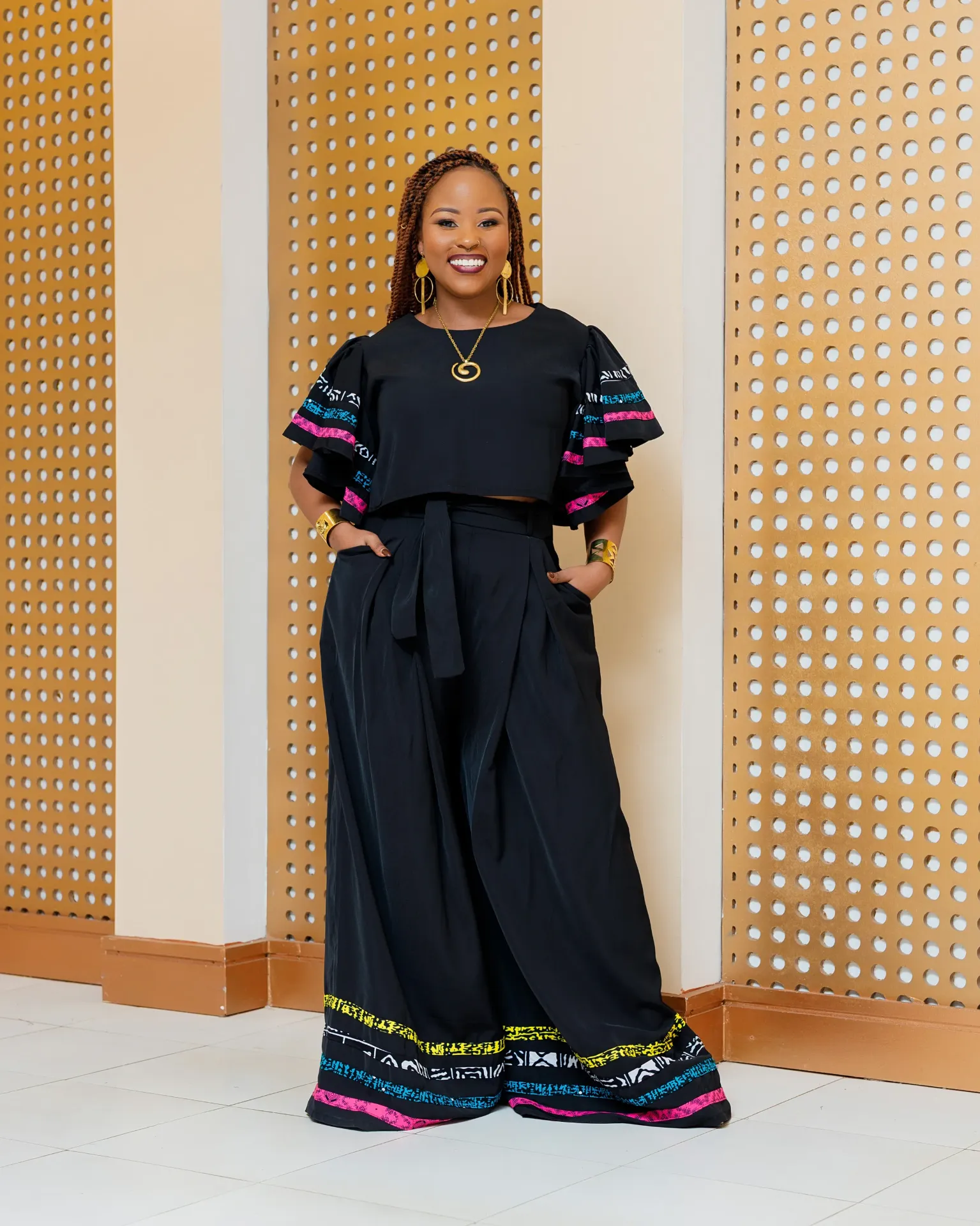 Nafoyo Ankara Crop Top ONLY WITHOUT Palazzo- Black/Multi Print