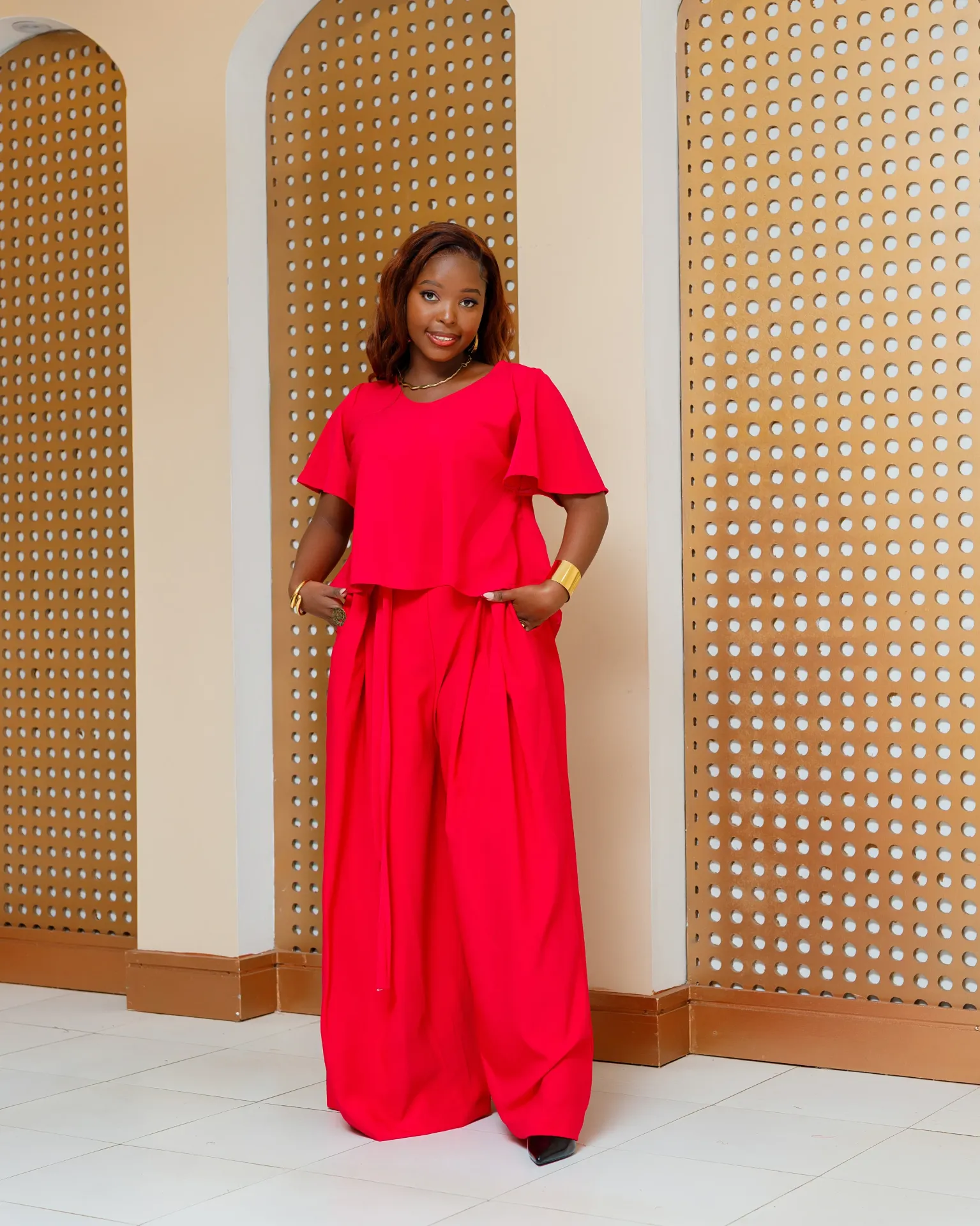Asumbi Full Set (Crop Top+Palazzo)- Hot Pink