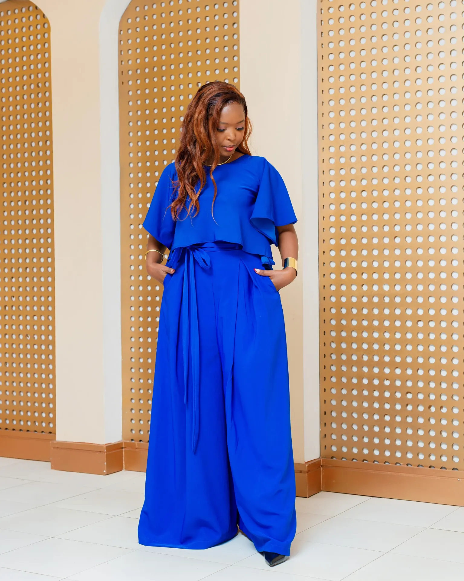 [ROYAL BLUE] Asumbi Full Set (Crop Top+Palazzo)- Royal Blue (2XS)