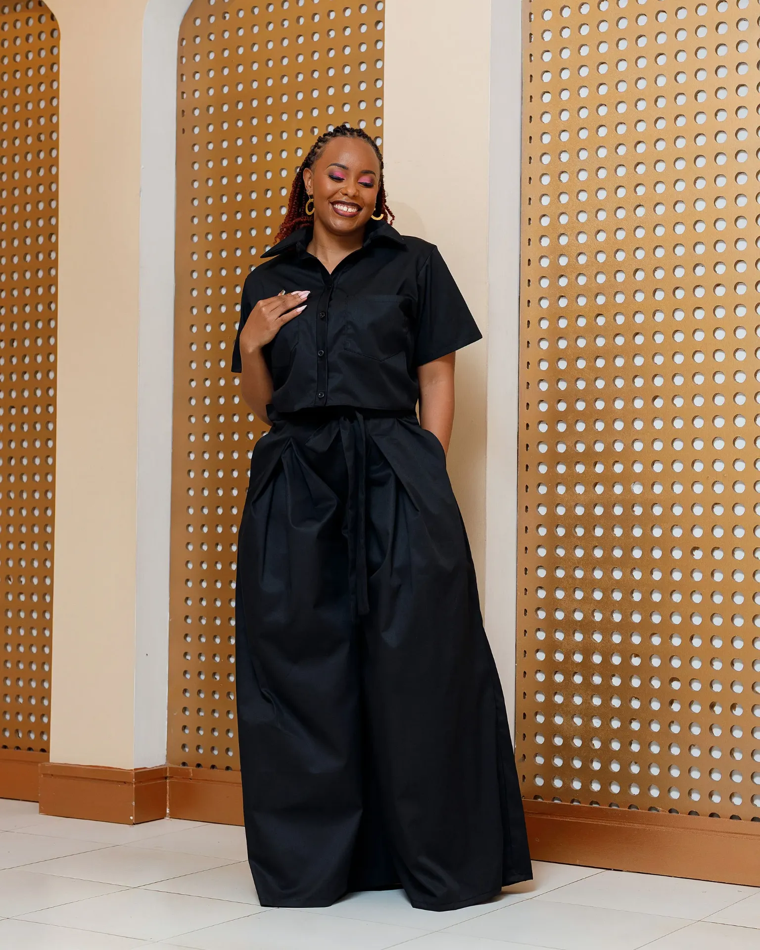 Kimana Ankara Full Set (Top+Palazzo)- Black/White Print
