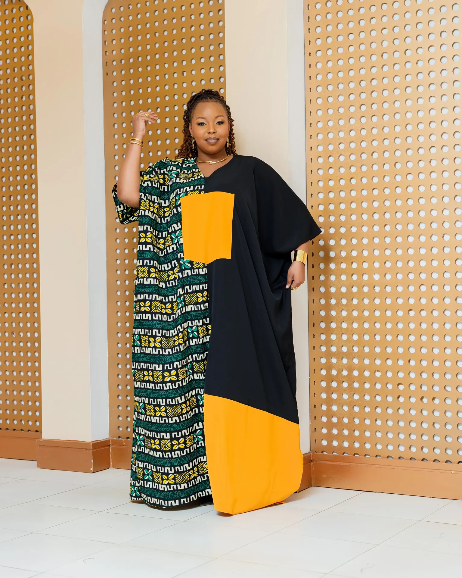 Kedong Ankara Maxi Dress- Mustard