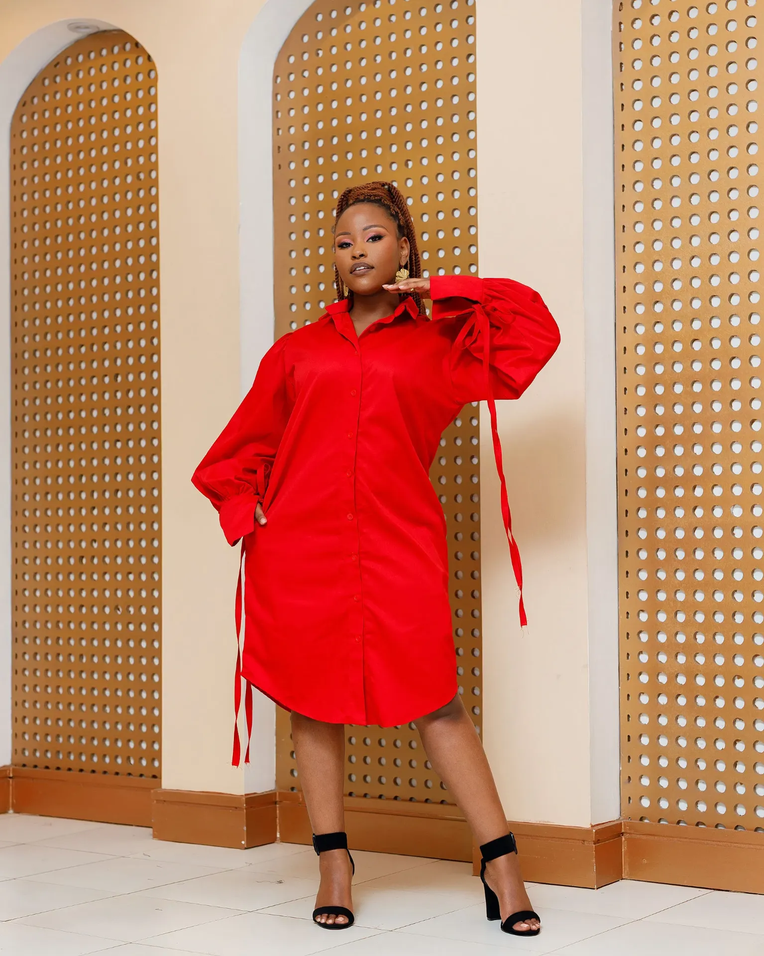 [RED] Bajumali Cotton Knee Dress - Red (2XS)