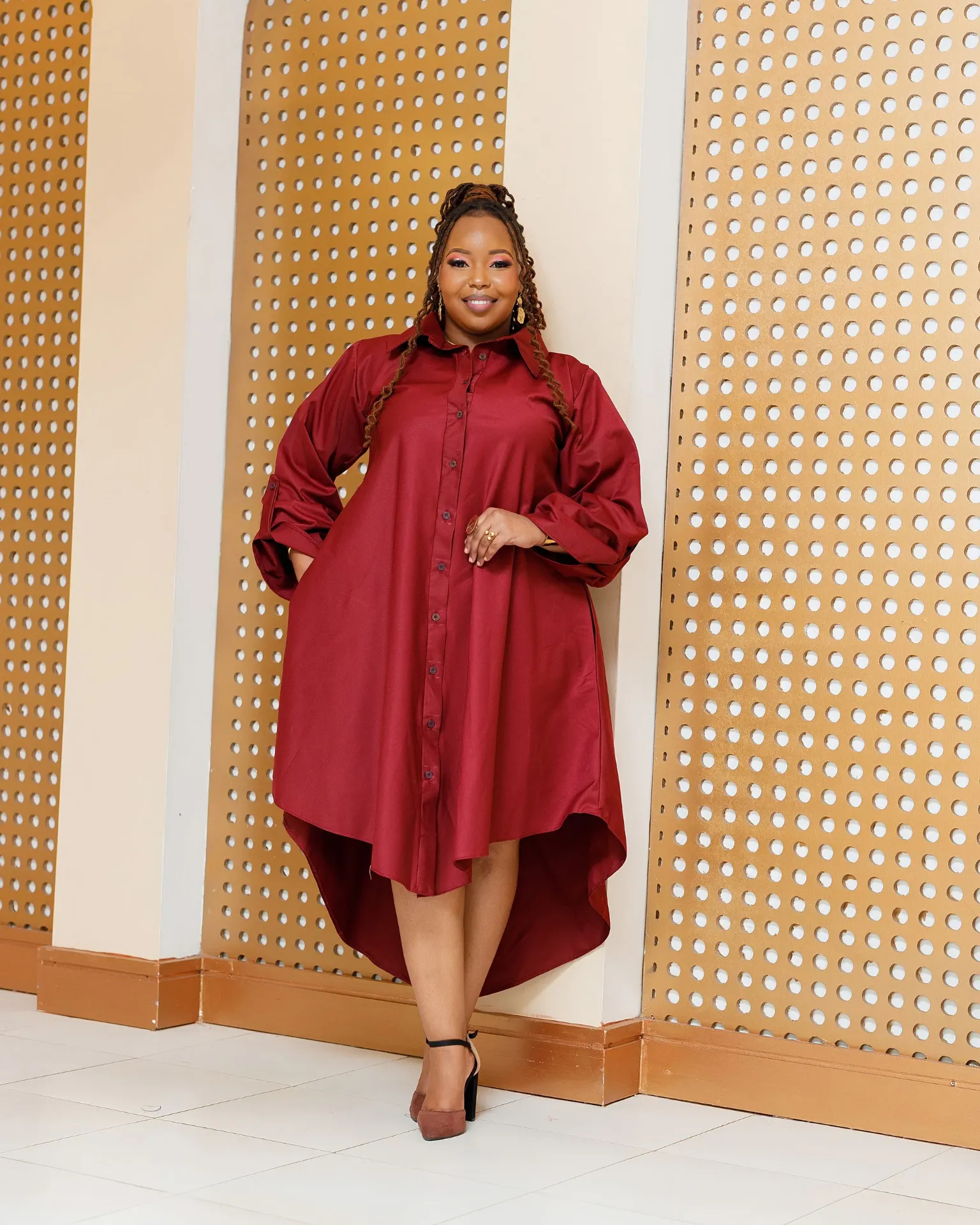 [BURGUNDY] Balguda Cotton Dress - Burgundy (2XS)