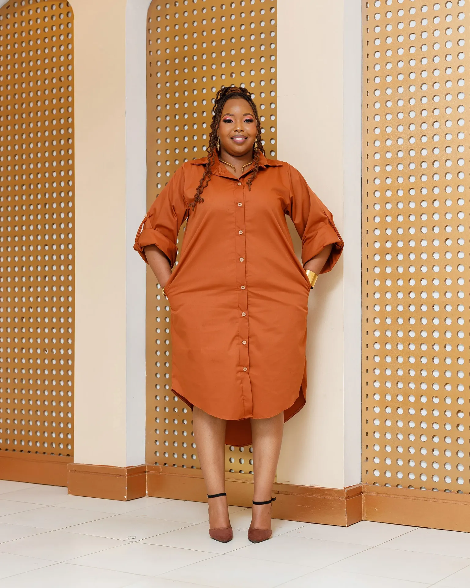 [BROWN] Balguda Cotton Dress - Fire Brown (2XS)