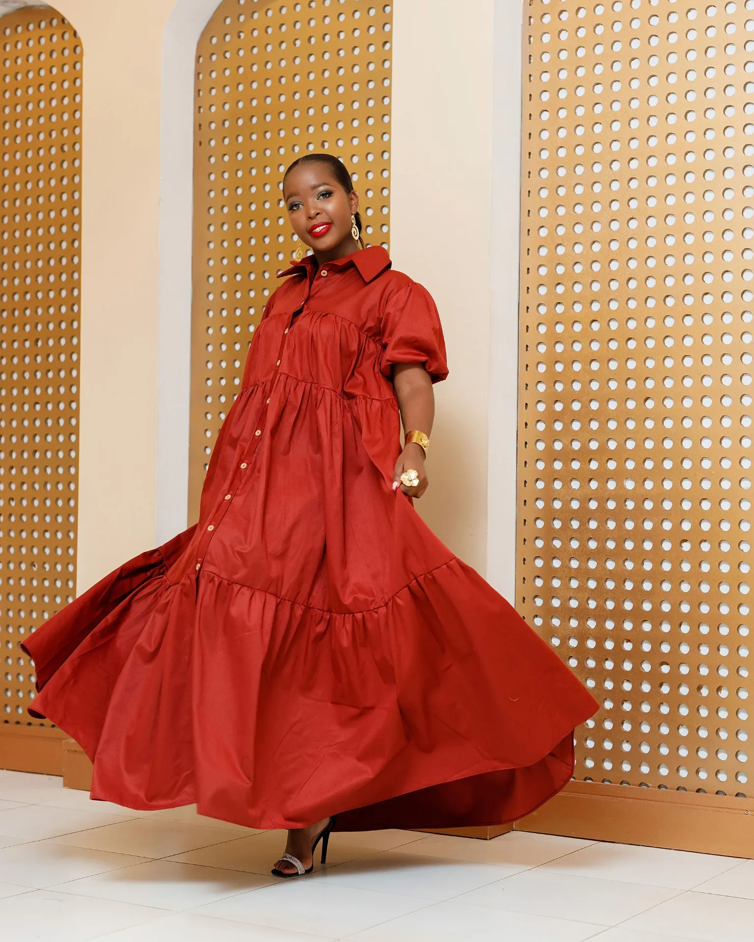 [BURGUNDY] Banda Cotton Shirt Maxi Dress - Burgundy (2XS)