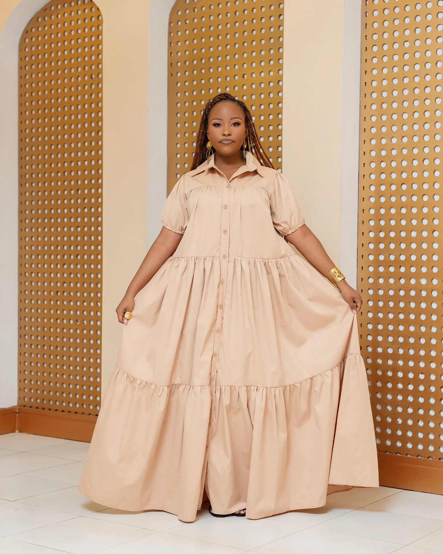 Banda Cotton Shirt Maxi Dress - Nude