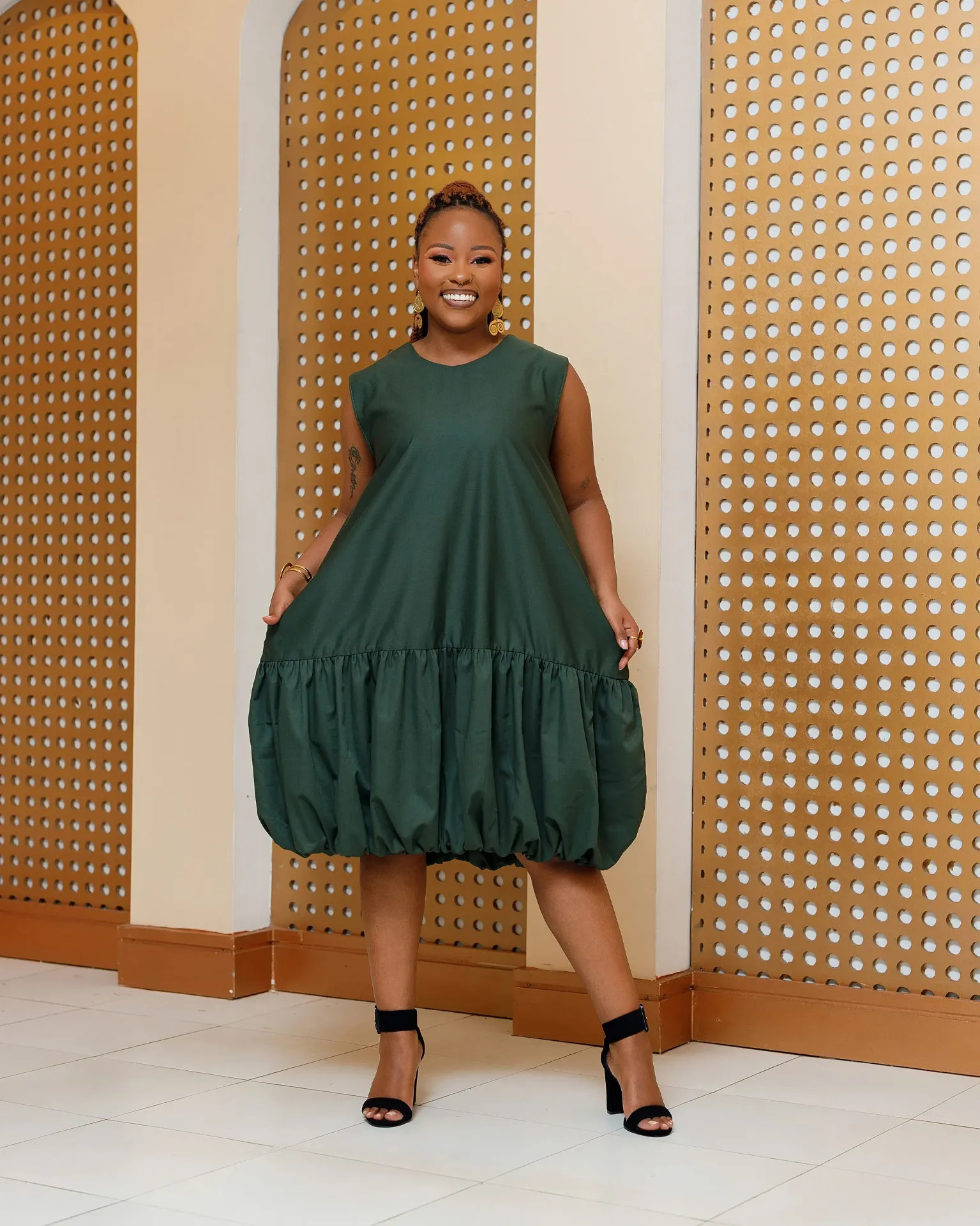Bania Cotton Knee Dress - Jungle Green