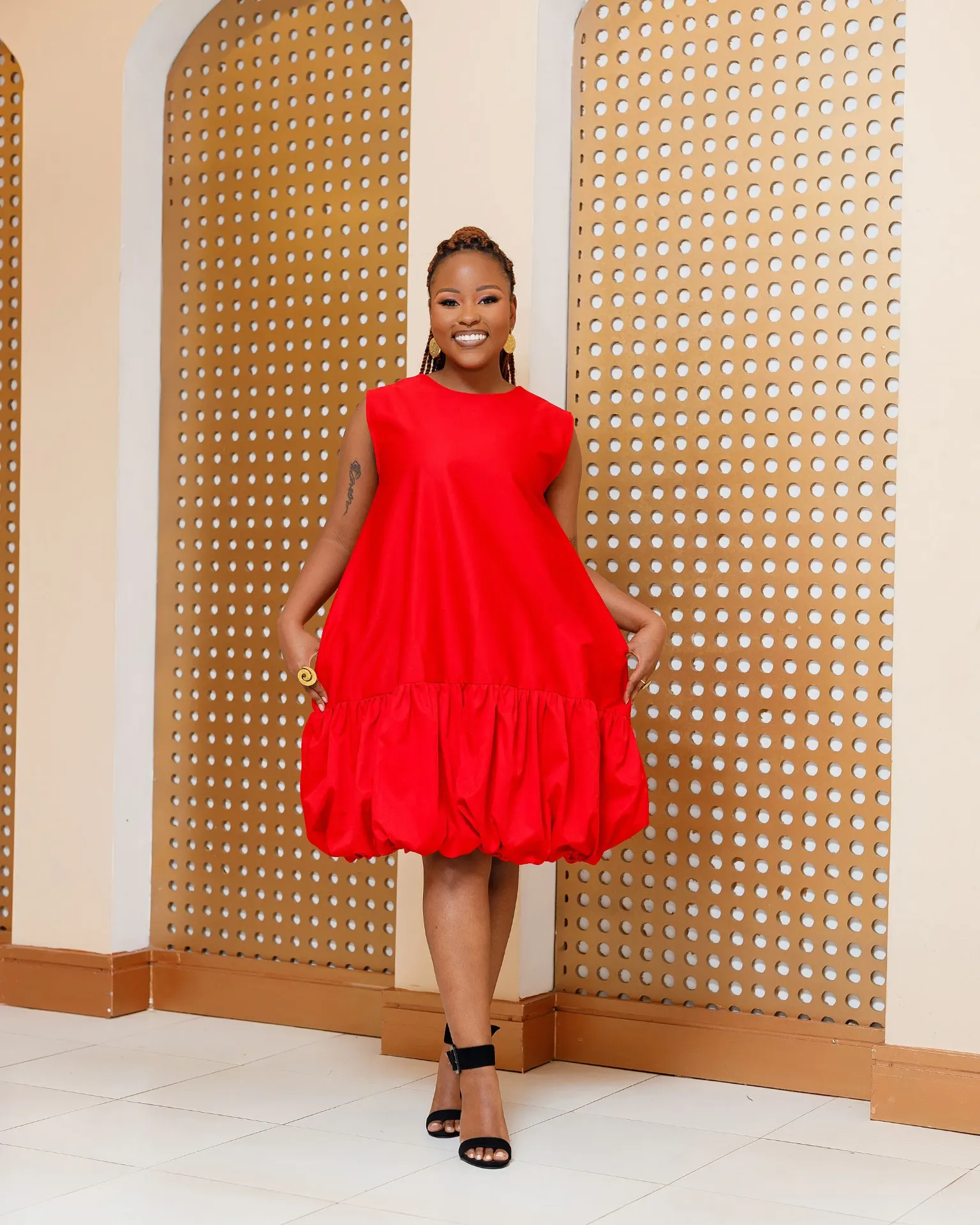 Bania Cotton Knee Dress - Red