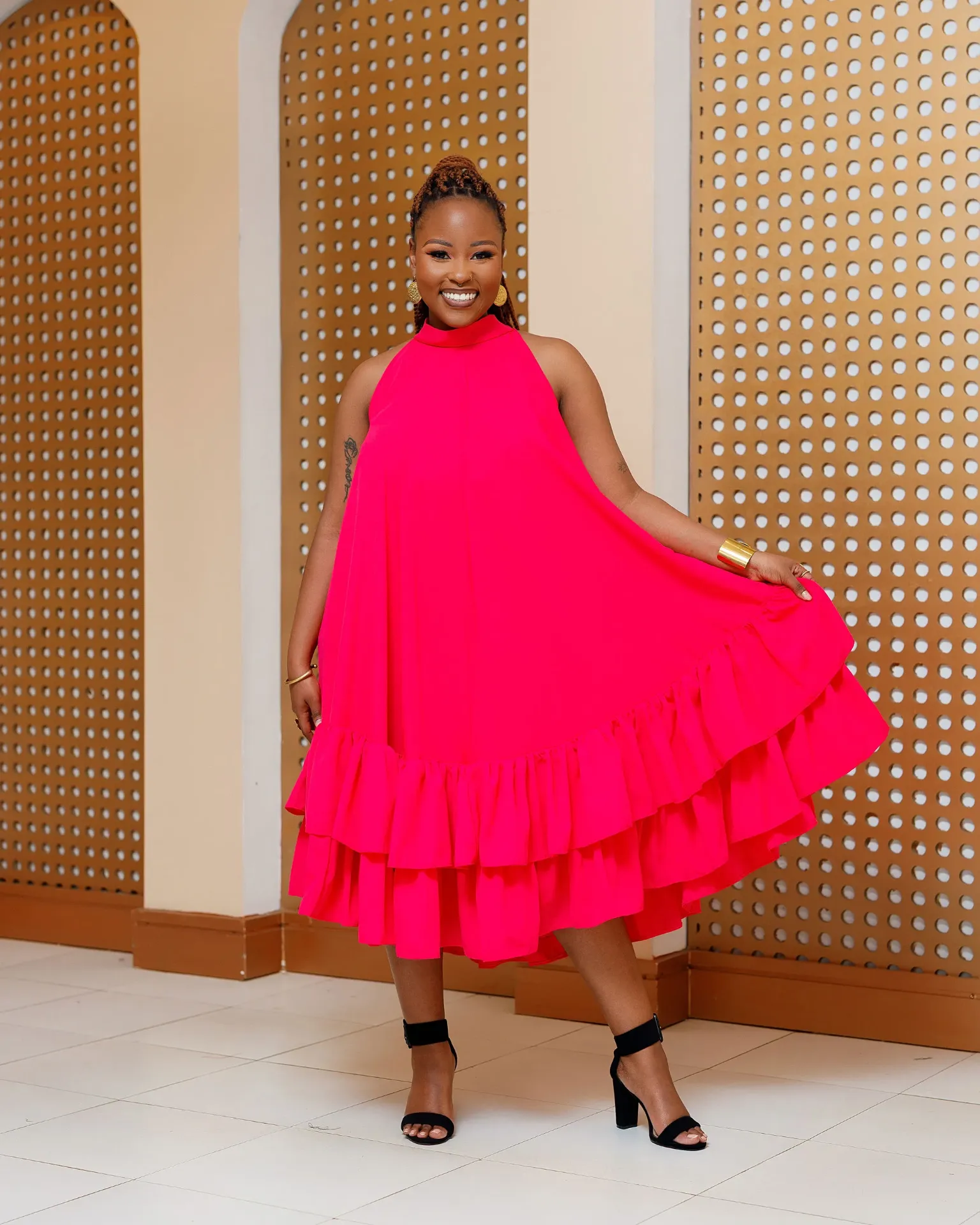 Baragoi Cotton Knee Dress - Hot Pink