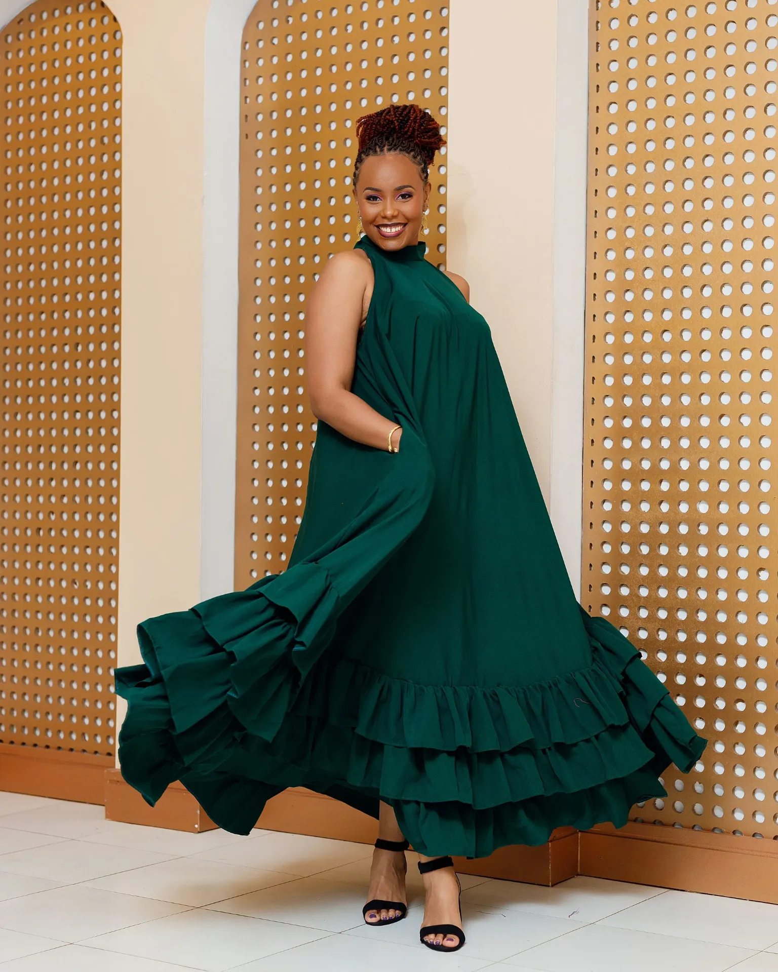 [EMERALD GREEN] Baragoi Cotton Maxi Dress - Emerald Green (2XS)