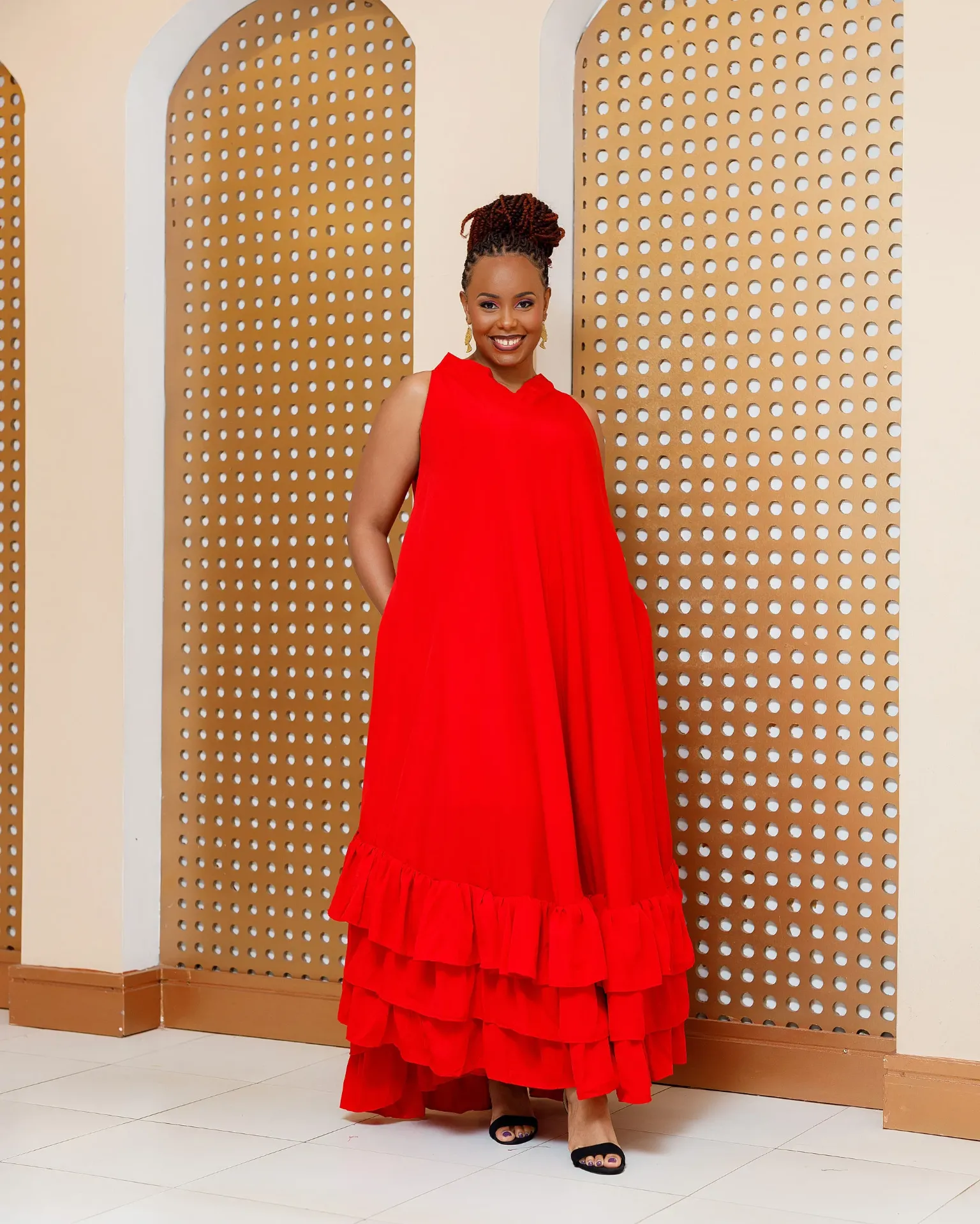 [RED] Baragoi Cotton Maxi Dress - Red (2XS)