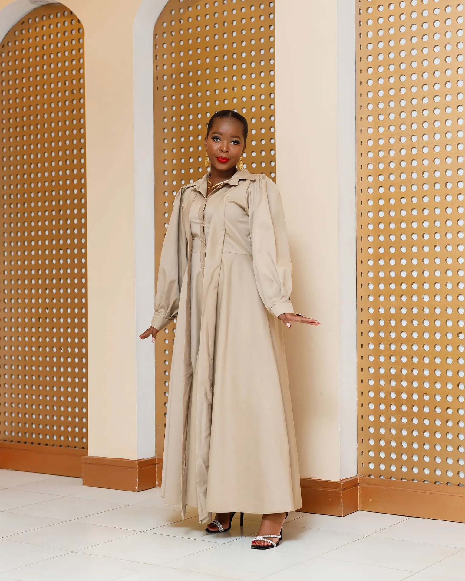 Barani Cotton Shirt Maxi Dress - Beige