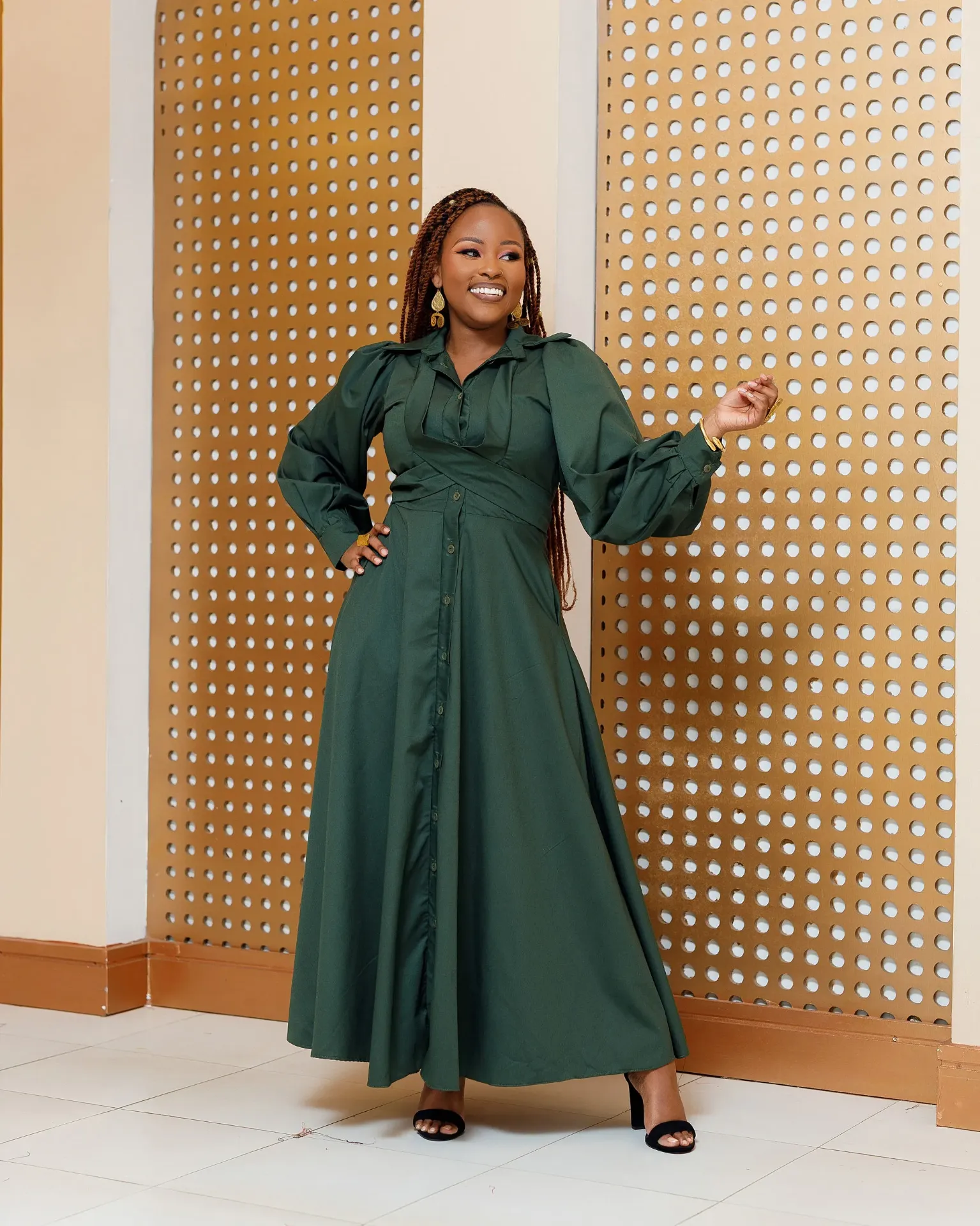 [JUNGLE GREEN] Barani Cotton Shirt Maxi Dress - Jungle Green (2XS)