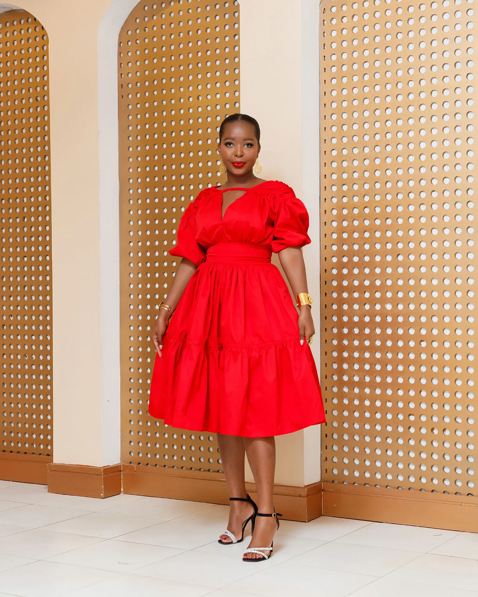 [RED] Barua Cotton Knee Dress - Red (2XS)