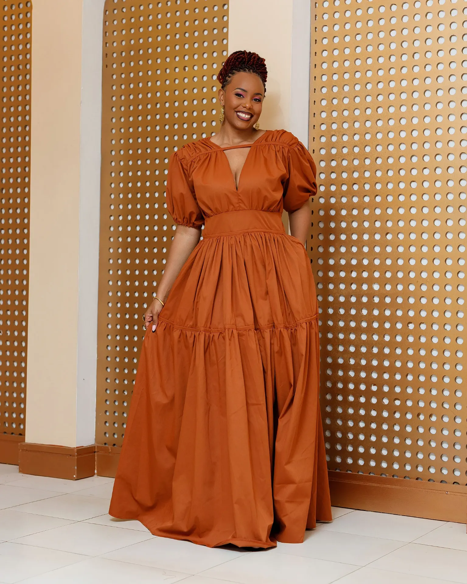 [FIRE BROWN] Barua Cotton Maxi Dress - Fire Brown (2XS)