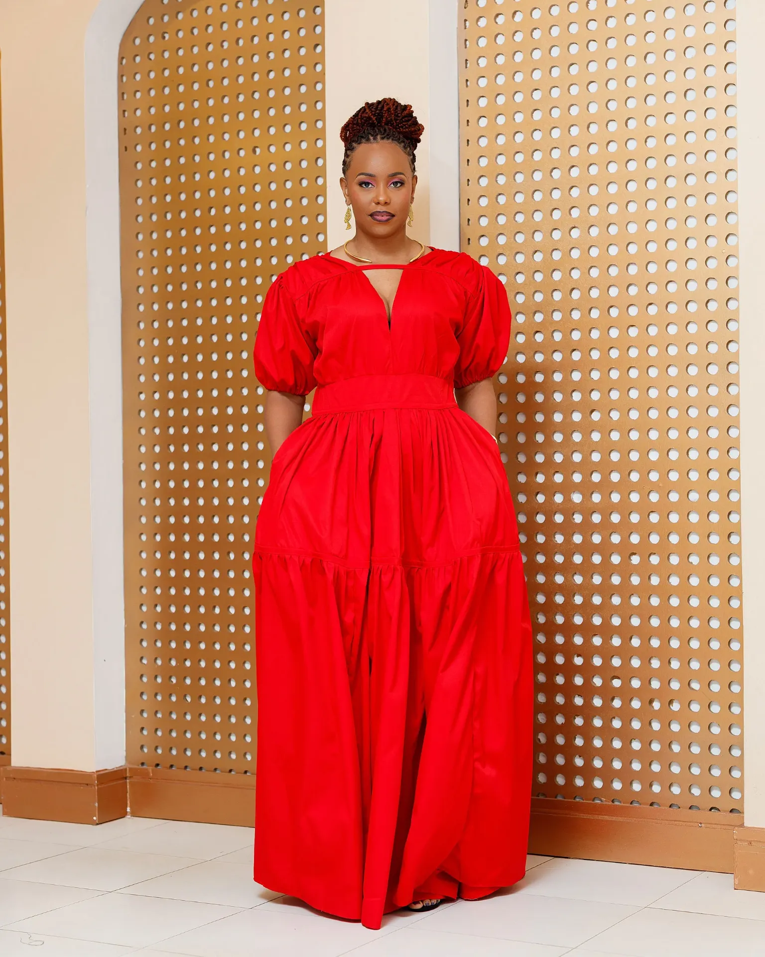 [RED] Barua Cotton Maxi Dress - Red (2XS)