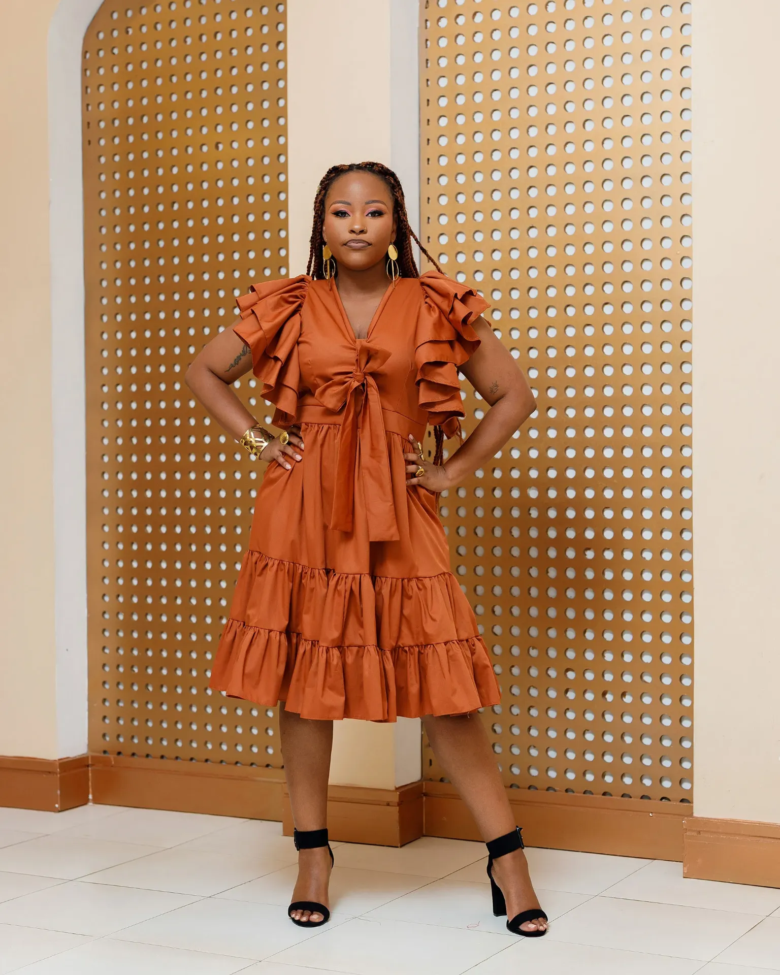 Bata Cotton Knee Dress - Fire Brown