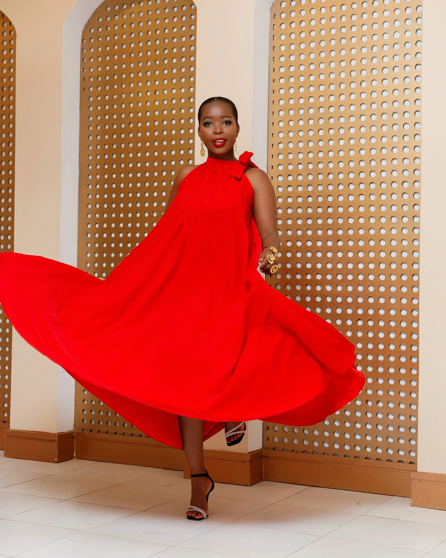 Batani Cotton Maxi Dress - Red