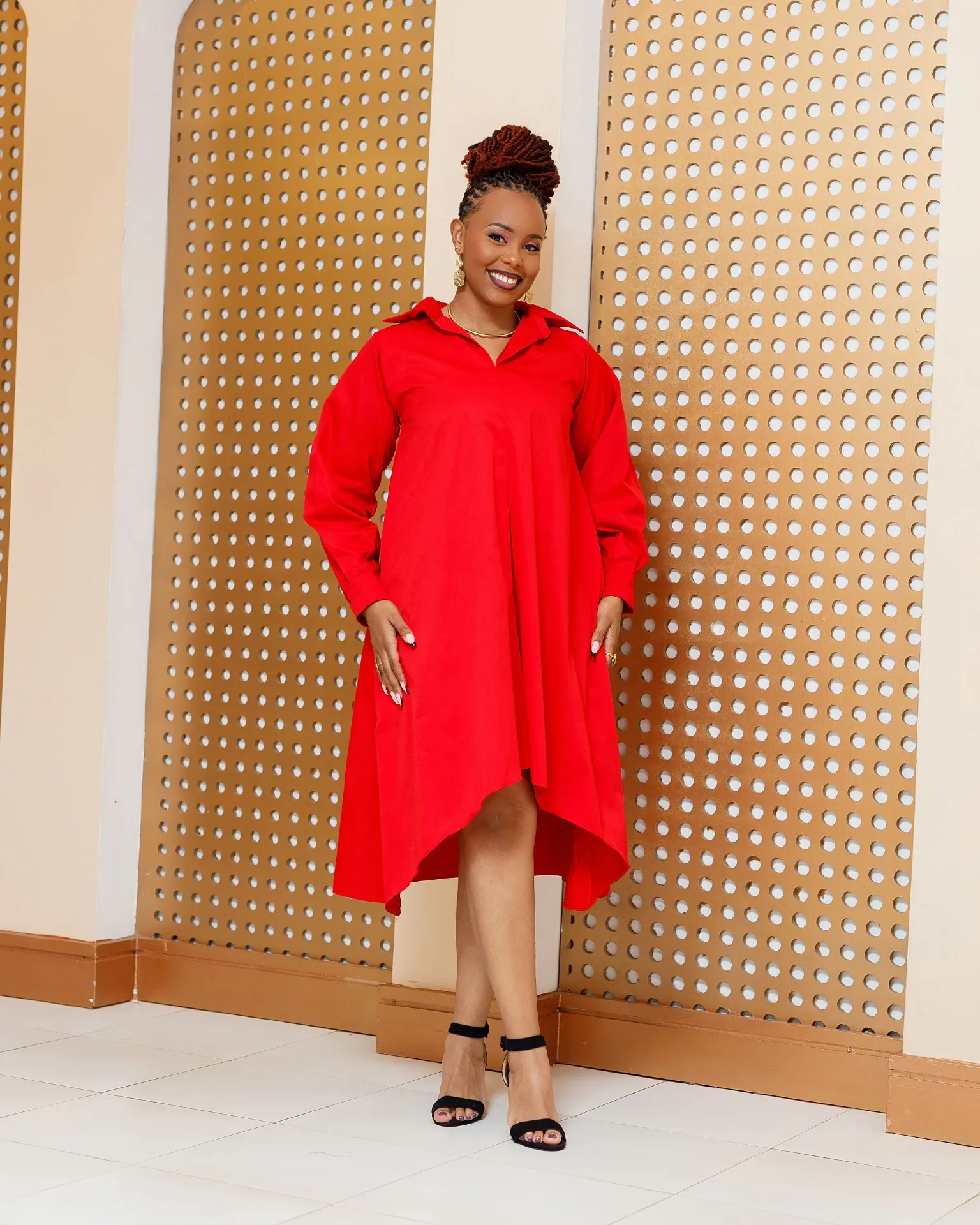[RED] Bazo Cotton Knee Dress - Red (2XS)