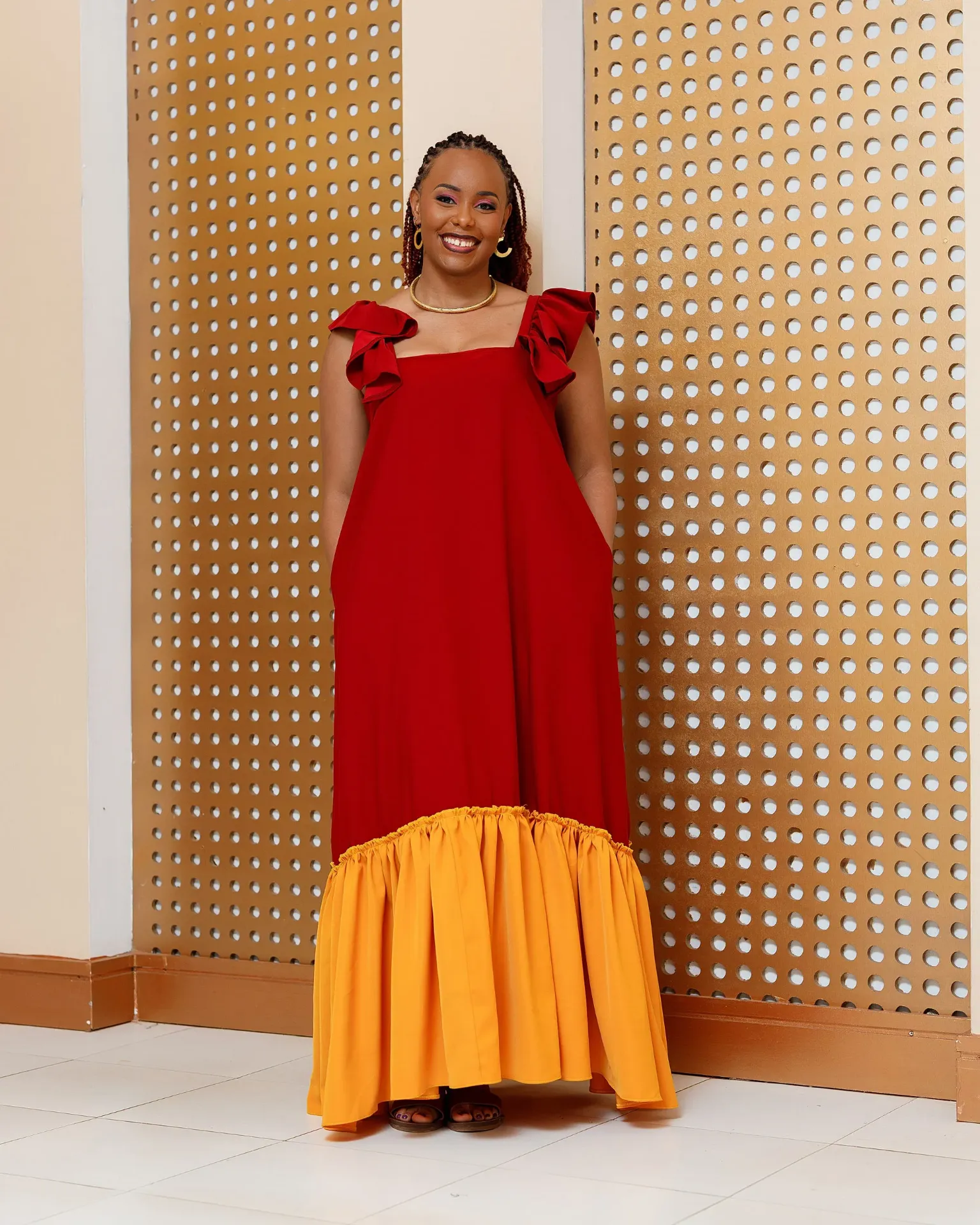 [BURNT ORANGE] Burgich Maxi Dress - Burnt Orange/Mustard (2XS)