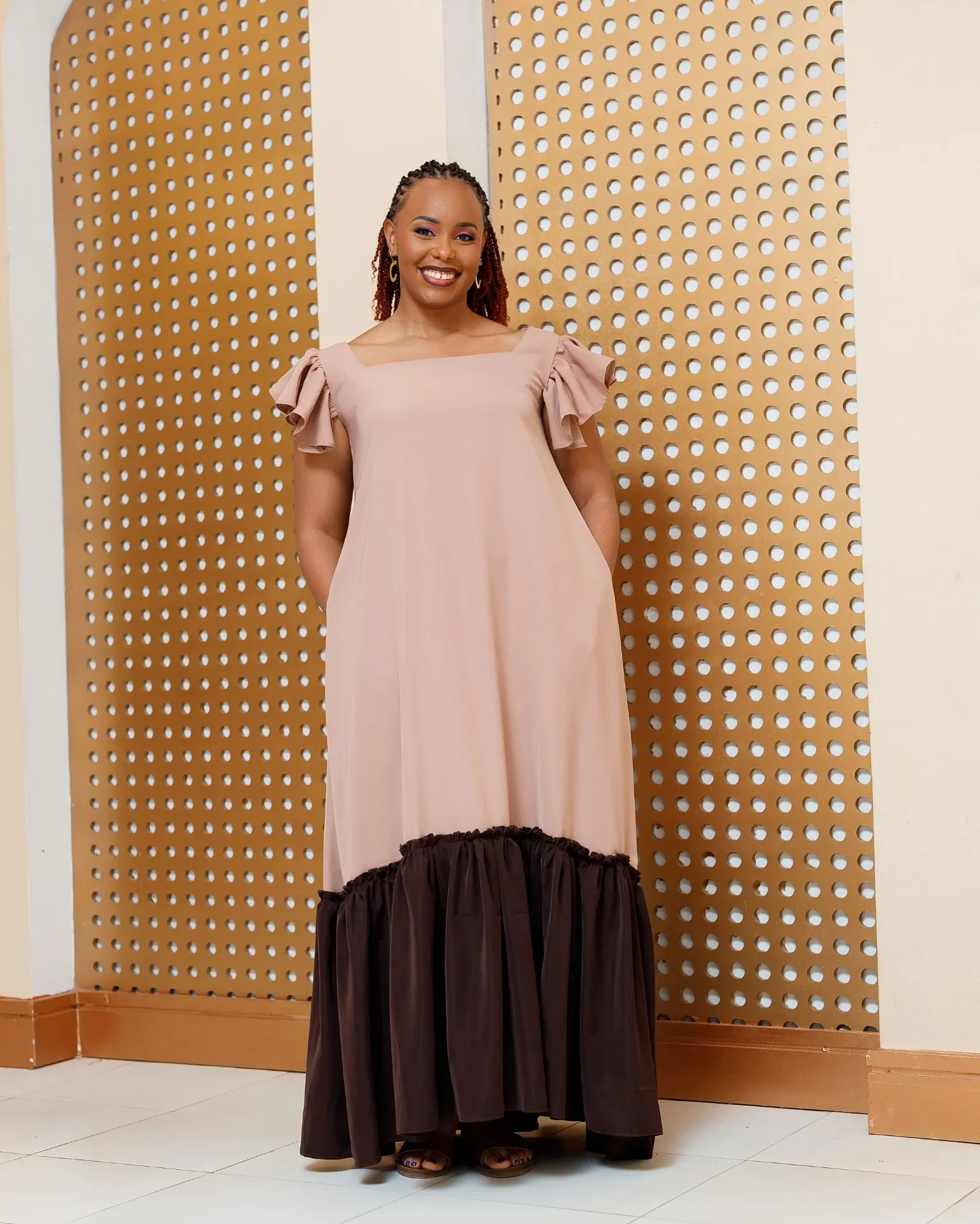 [NUDE] Burgich Maxi Dress - Nude/Brown (2XS)