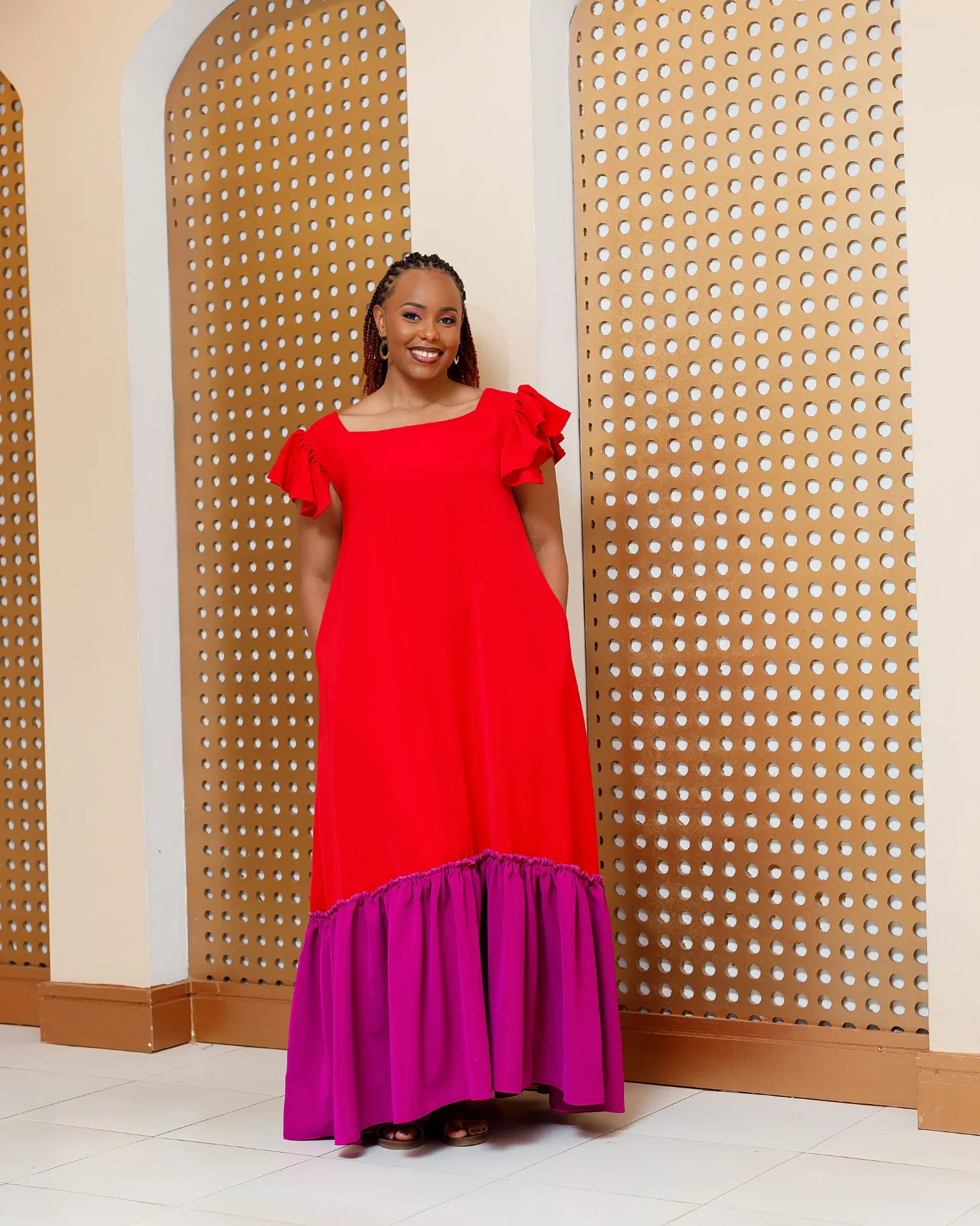 [RED] Burgich Maxi Dress - Red/Fuchsia (2XS)