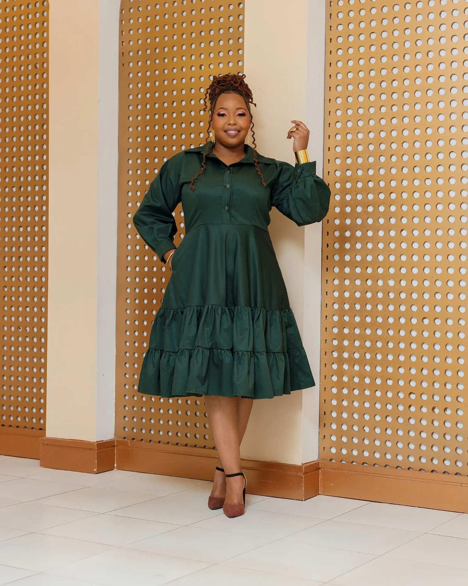 [JUNGLE GREEN] Buyende Cotton Knee Dress - Jungle Green (2XS)