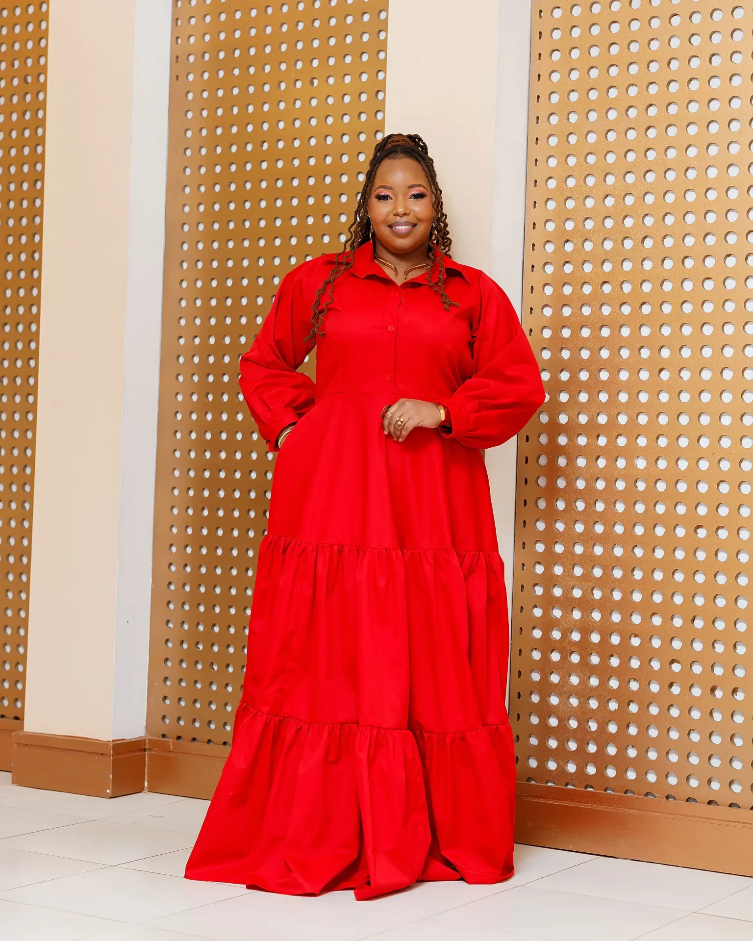 [RED] Buyende Cotton Maxi Dress - Red (2XS)