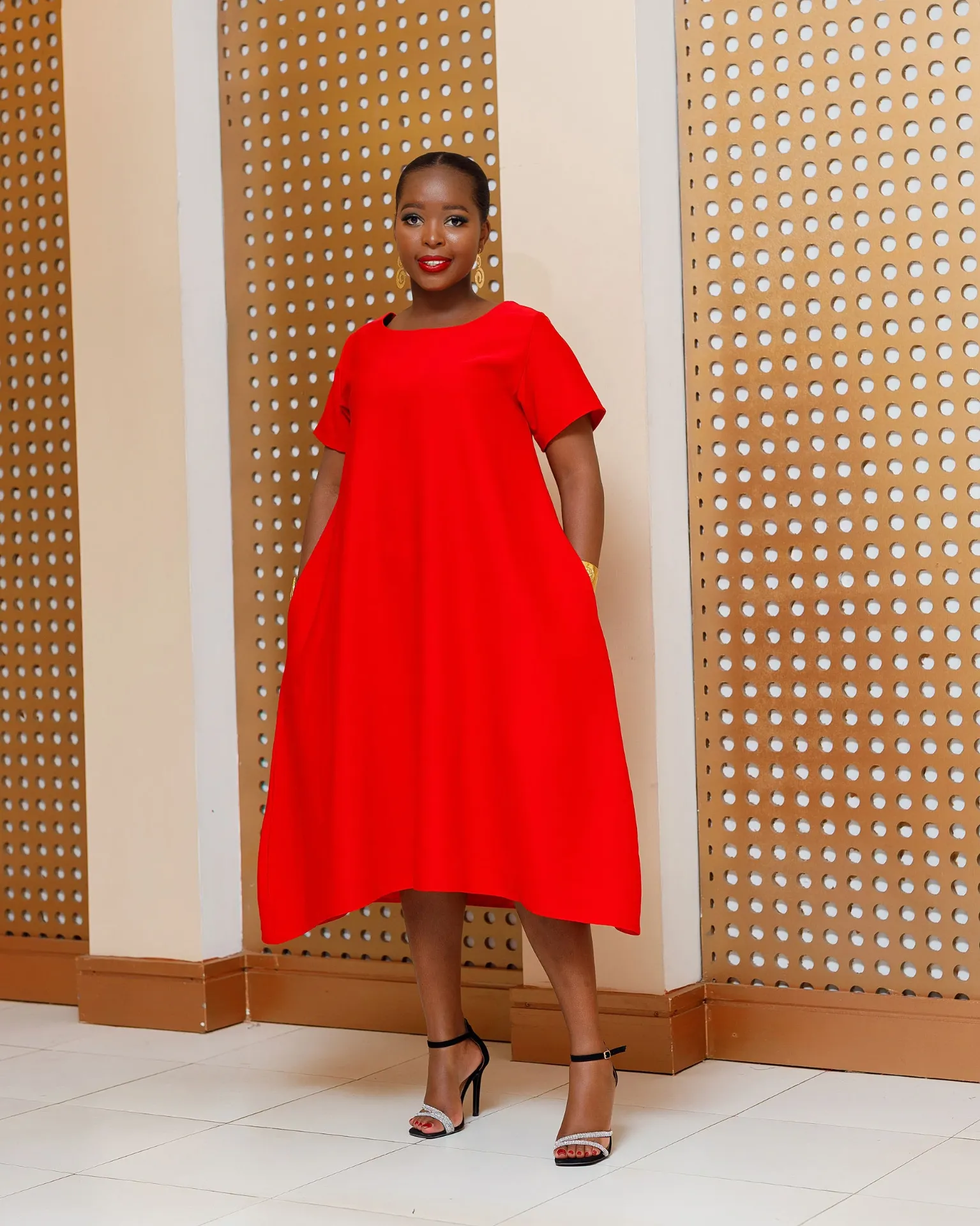 [RED] Alim Knee Dress - Red (2XS)