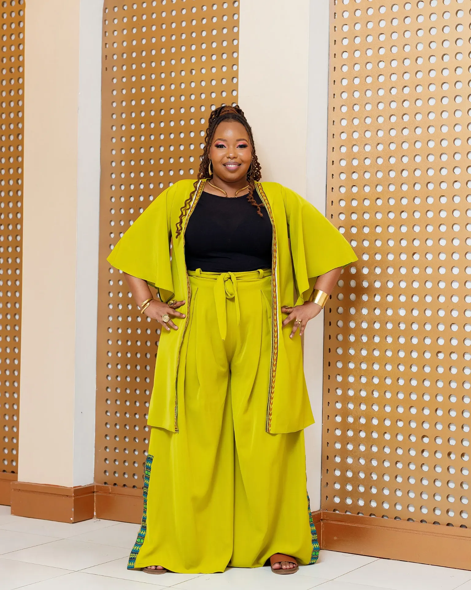 [LIME GREEN] Enchoro Full Set (Kimono + Palazzo) - Lime Green (2XS)