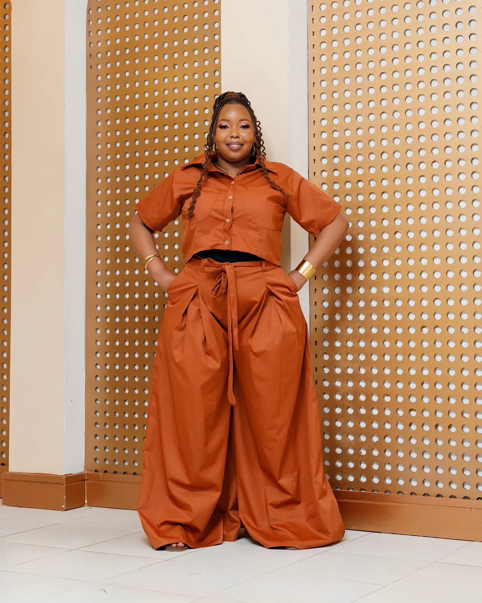 [FIRE BROWN] Kimana Cotton Full Set (Top+ Palazzo) - Fire Brown (2XS)