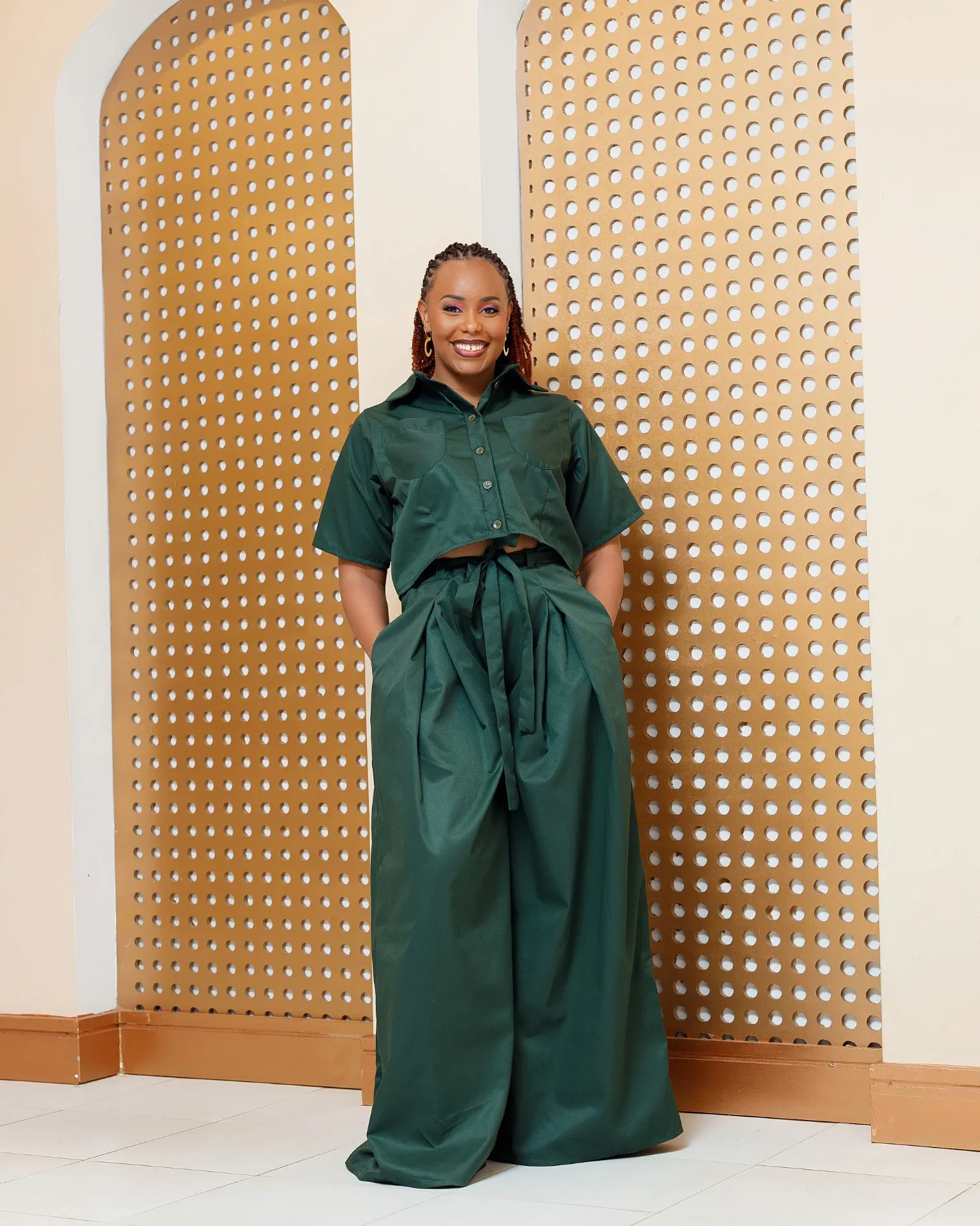 [JUNGLE GREEN] Kimana Cotton Full Set (Top+ Palazzo) - Jungle Green (2XS)