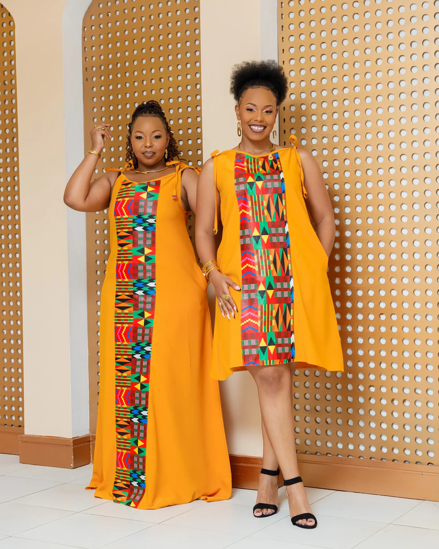 [Mustard] Emuny Ankara Knee Dress Mustard (2XS)
