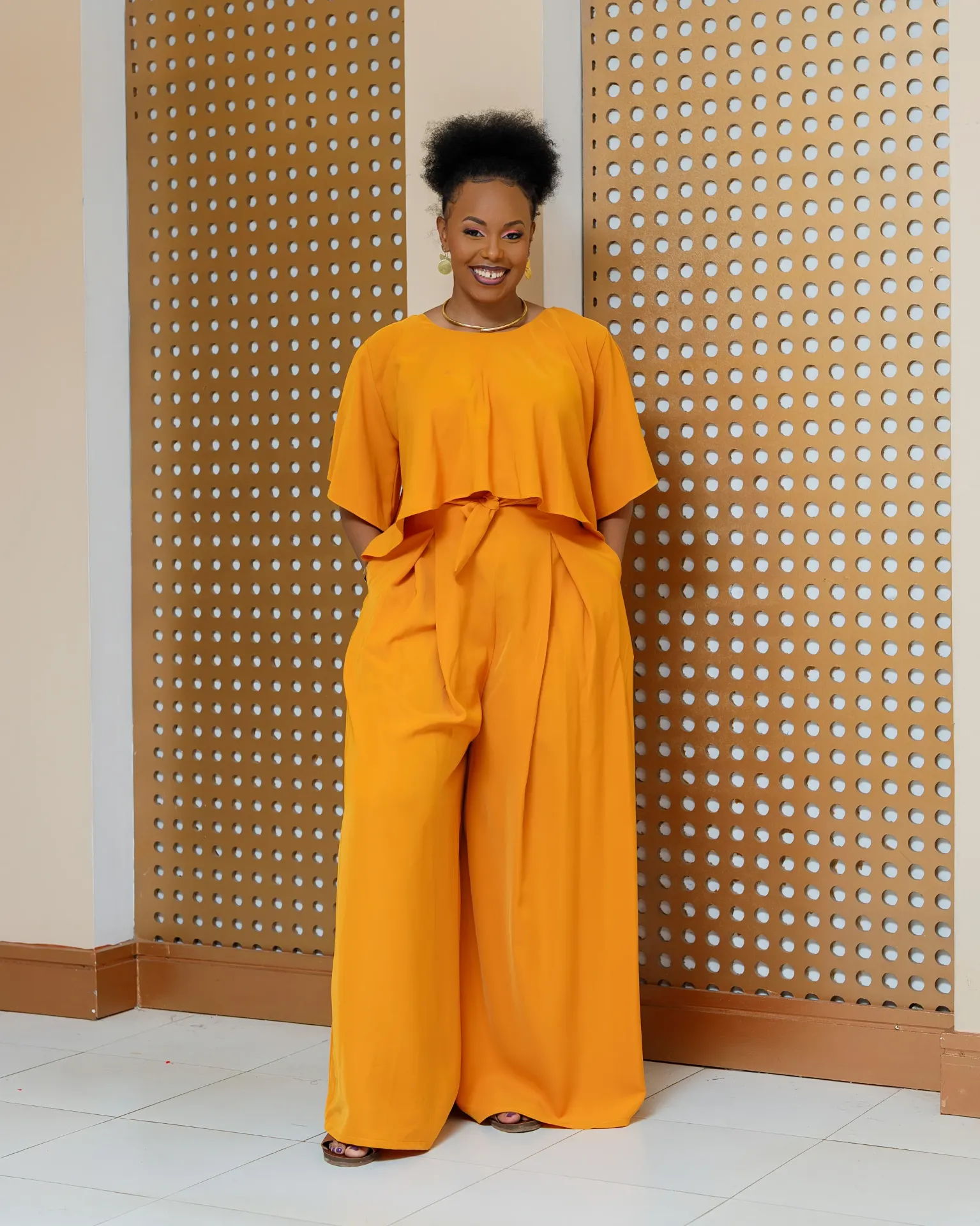[Mustard Yellow] Asumbi   full set  Mustard Yellow [ crop top + palazzo] (2XS)