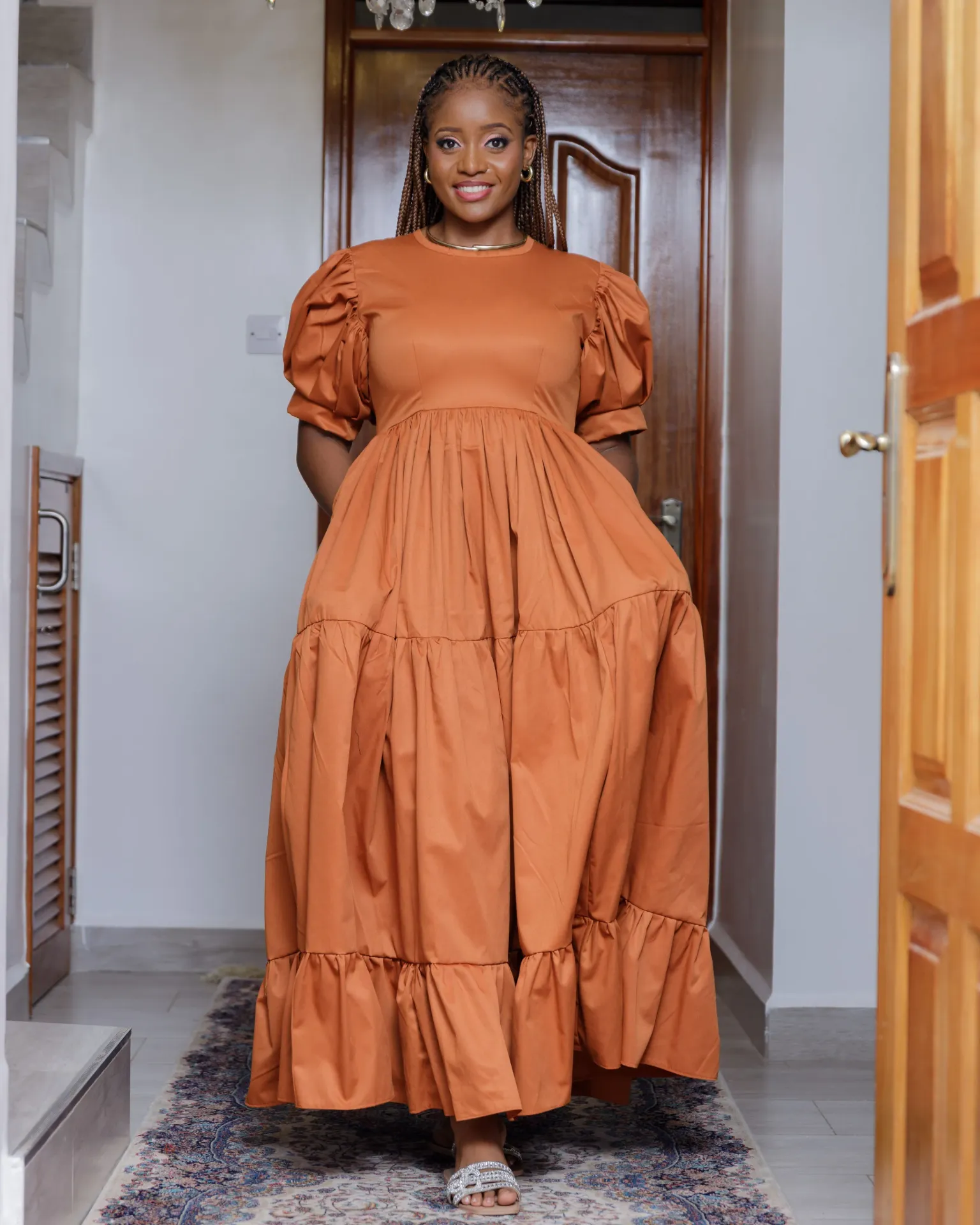 [Fire Brown] Kaseve Cotton Maxi Dress - Fire Brown (2XS)