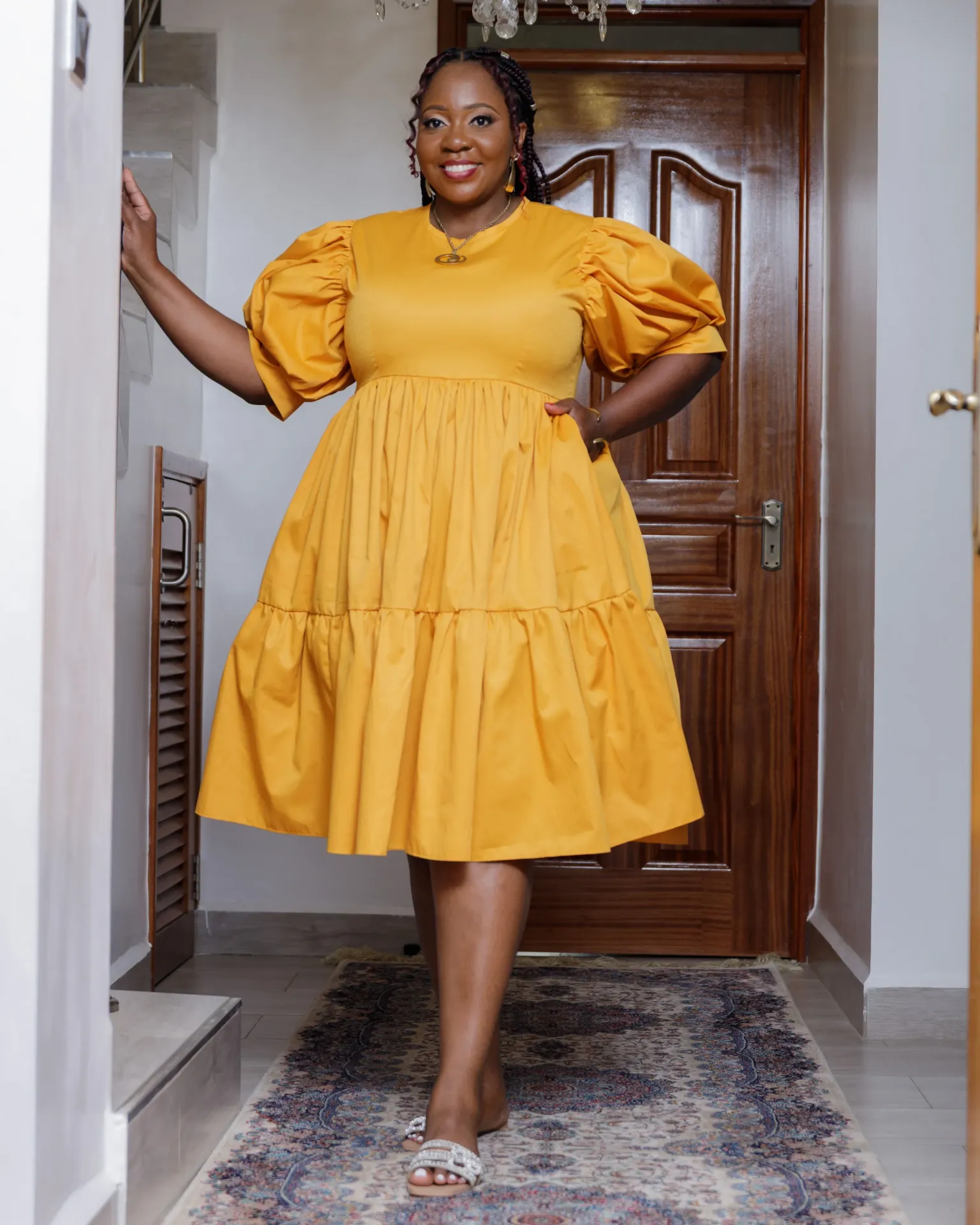 [Mustard Yellow] Kaseve Cotton Knee Dress - Mustard Yellow (2XS)