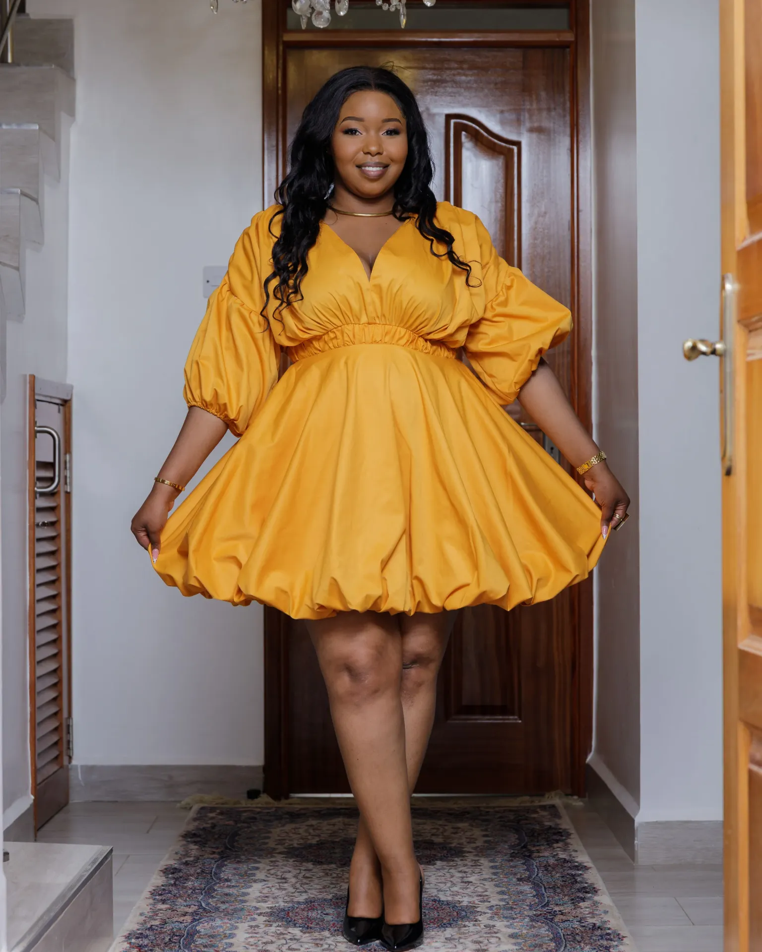 [Mustard Yellow] Kalamba Cotton Knee Dress - Mustard Yellow (2XS)