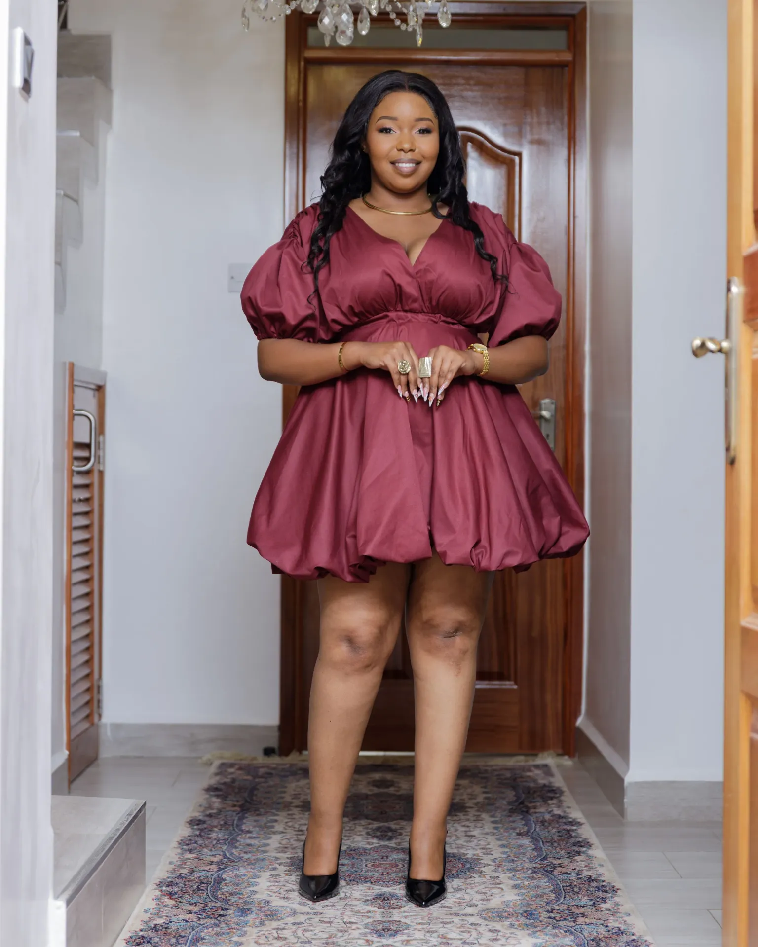 Kalamba Cotton Knee Dress - Burgundy