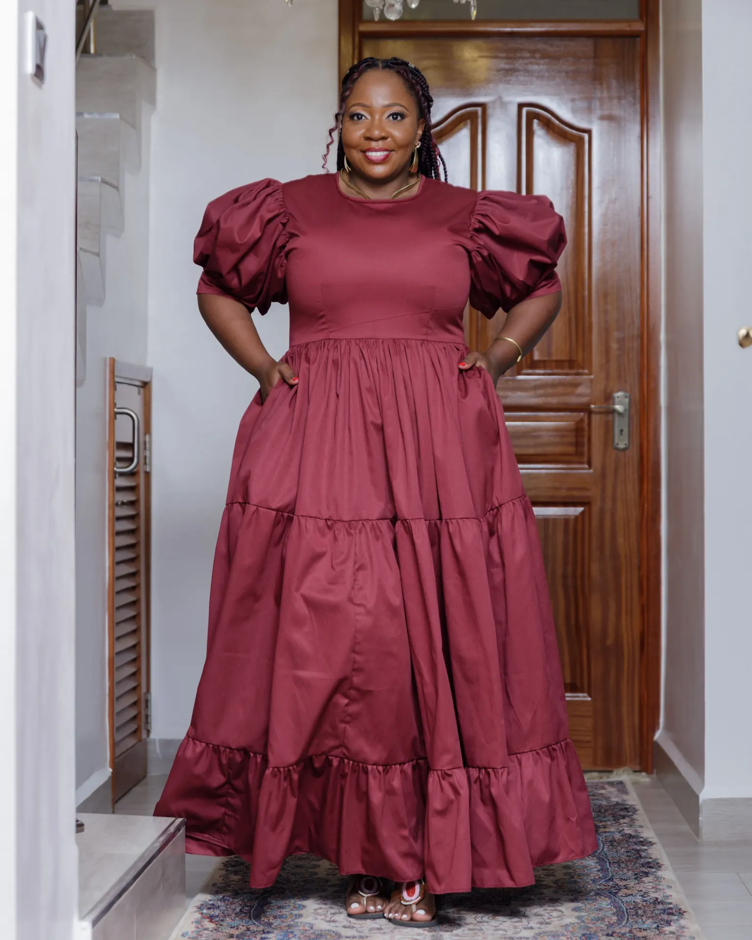 Kaseve Cotton Maxi Dress - Burgundy