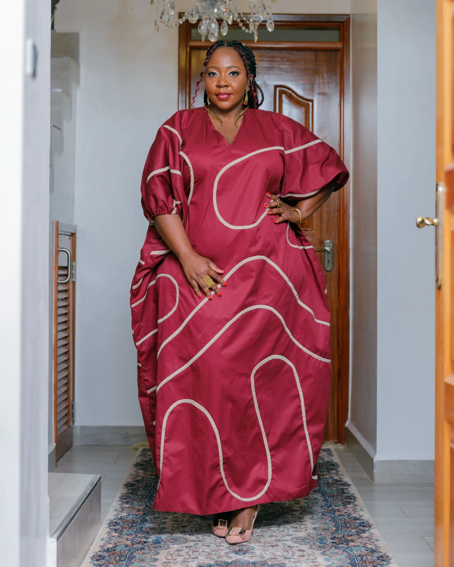 [Burgundy] Banya Cotton Kaftan - Burgundy (2XS)