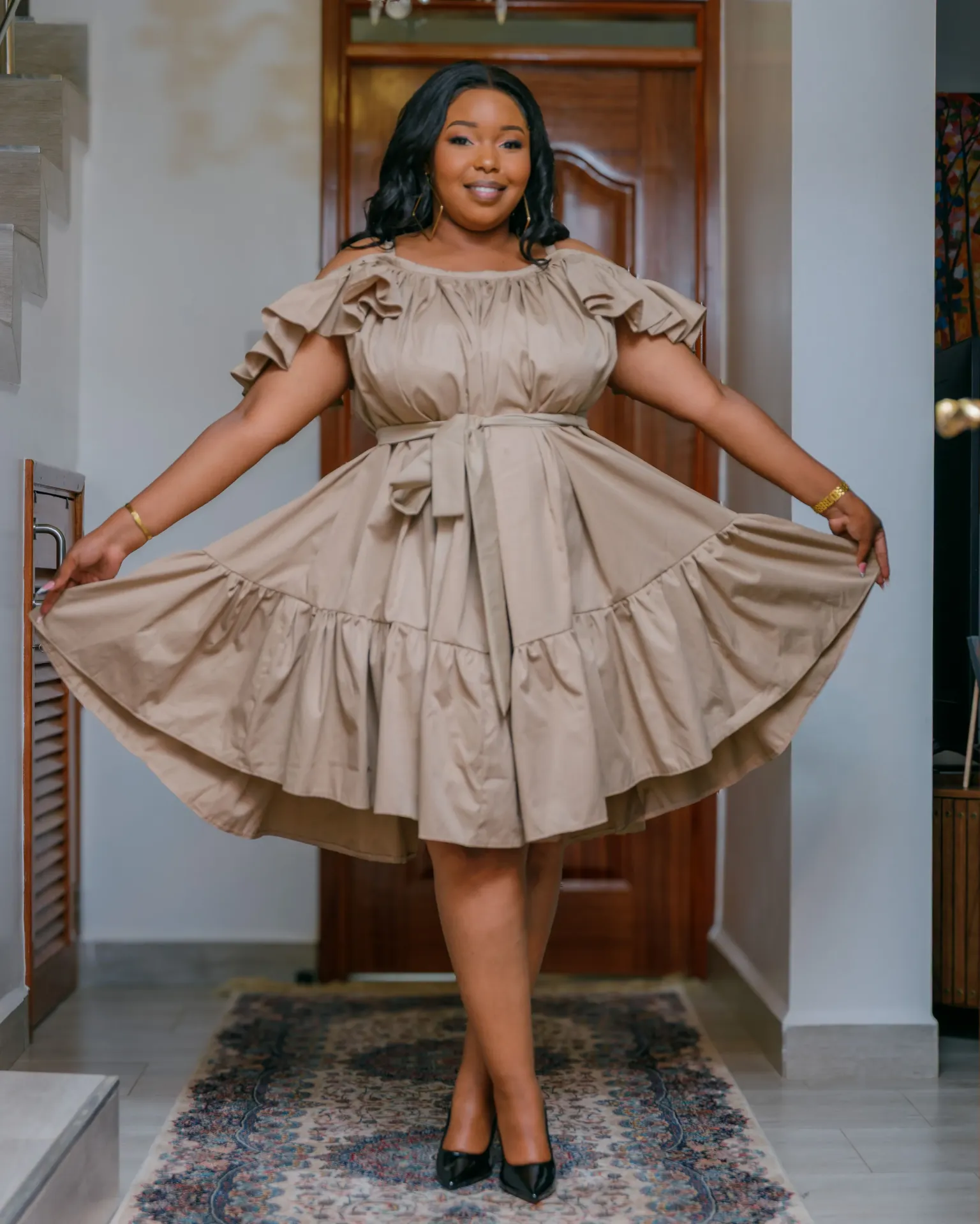 Kivaku Cotton Knee Dress - Nude