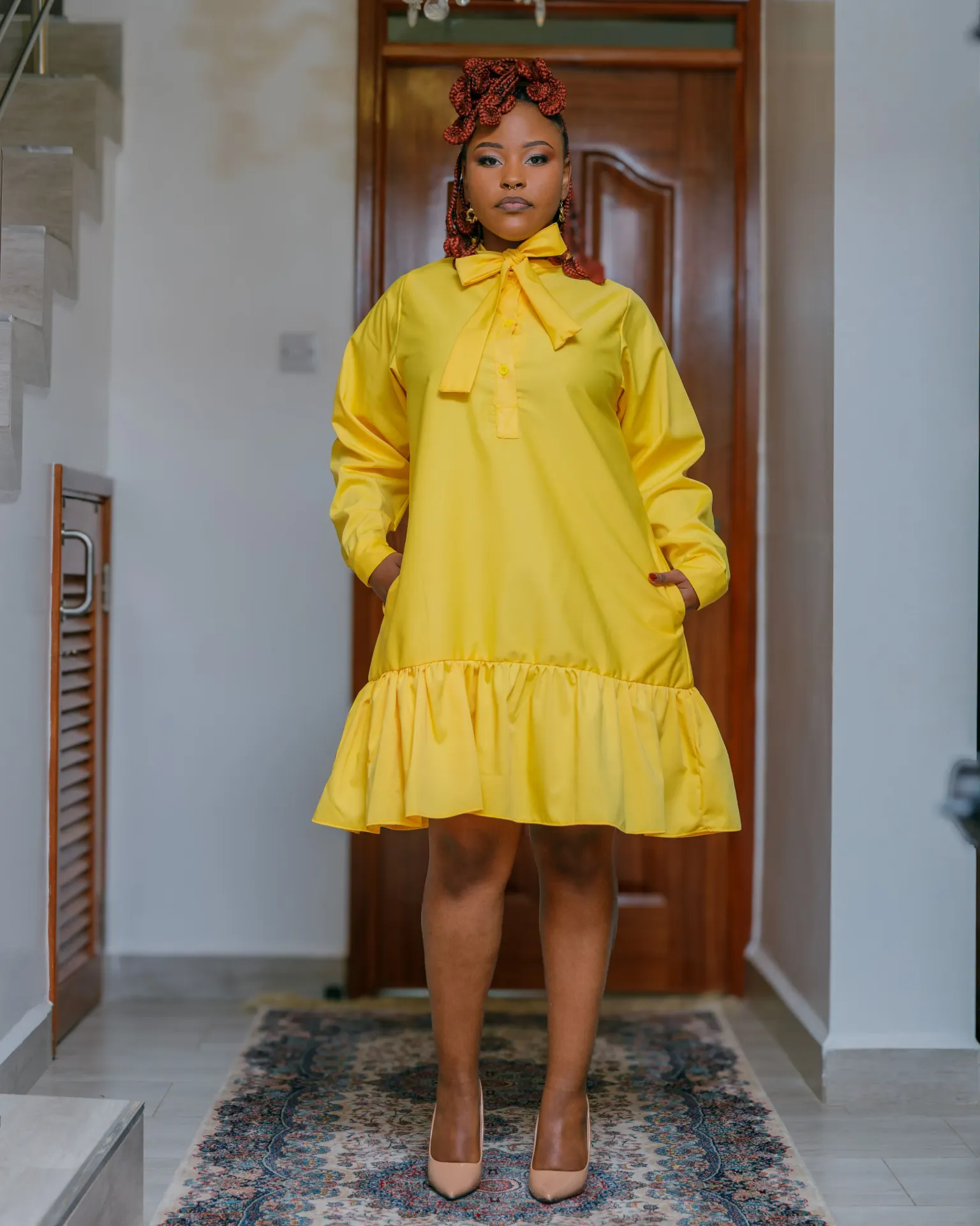 Kamuuani Cotton Knee Dress - Yellow