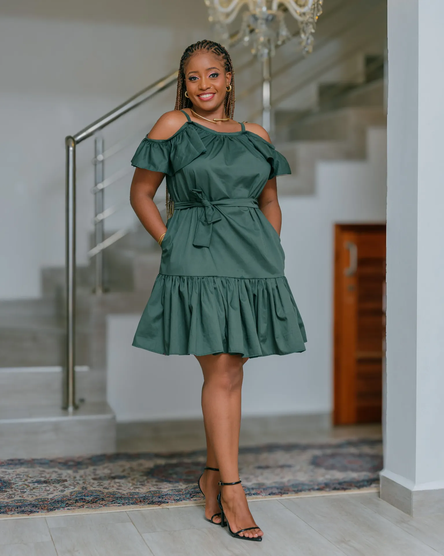 Kivaku Cotton Knee Dress - Jungle Green