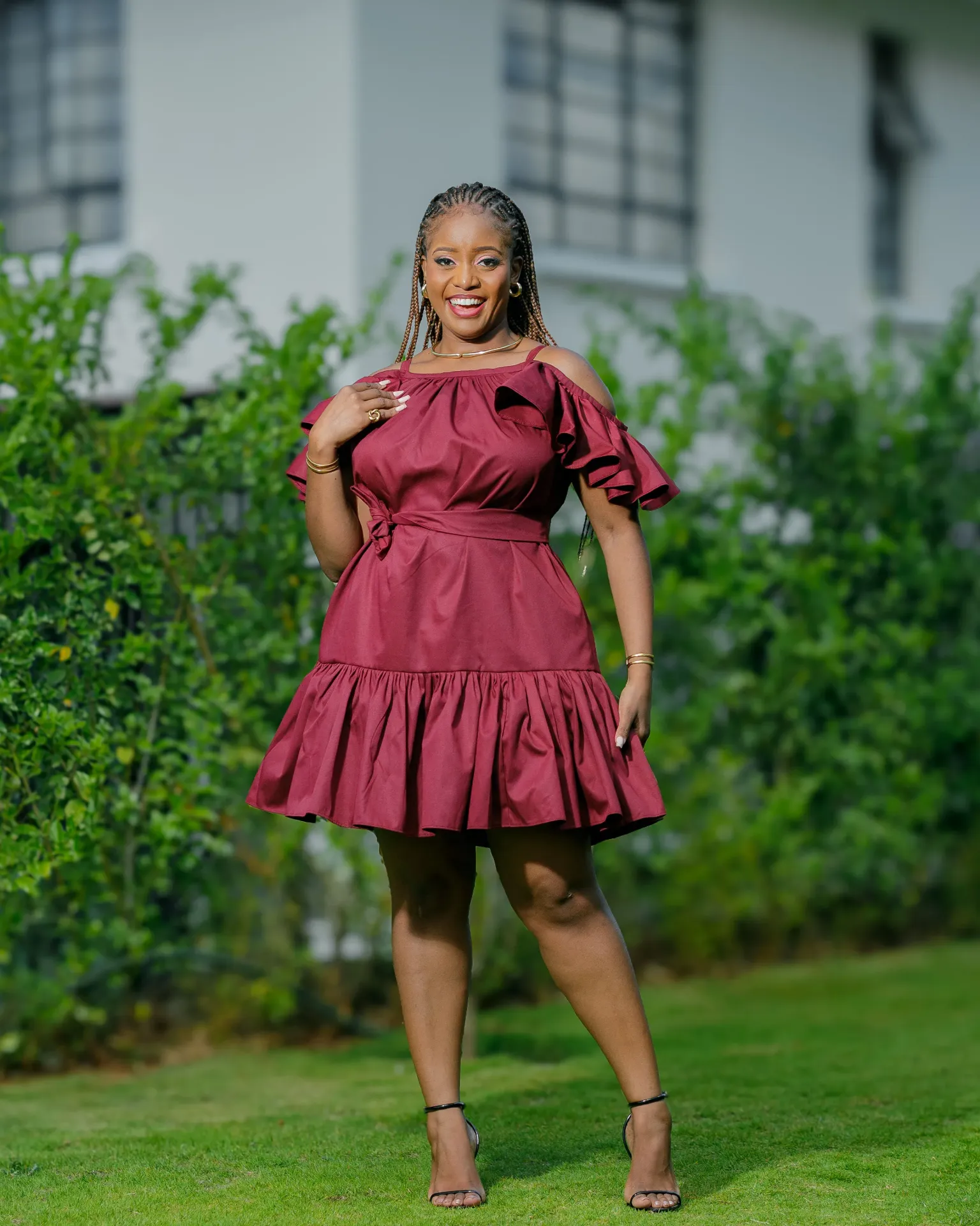 Kivaku Cotton Knee Dress - Burgundy