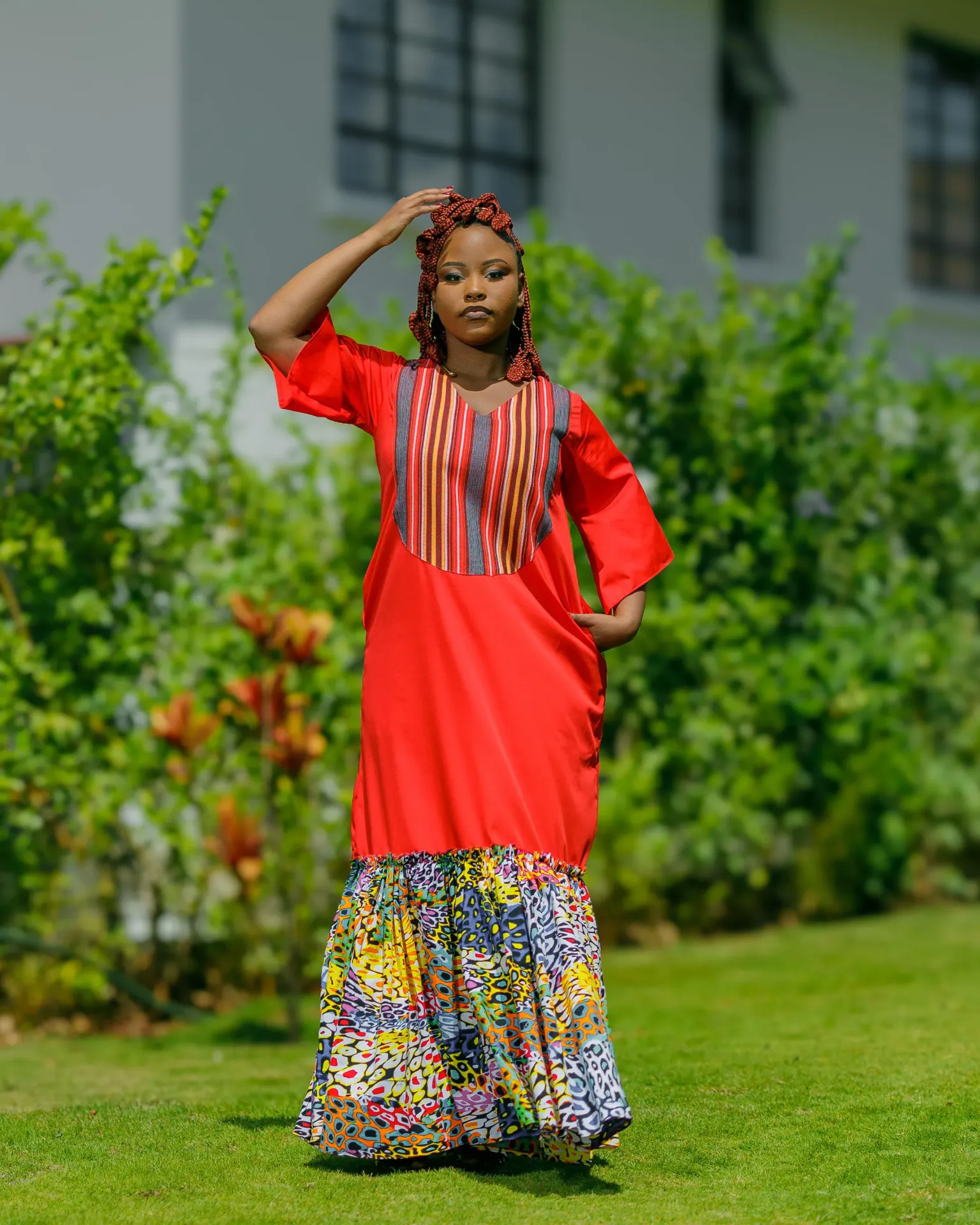 Kinyua Ankara Maxi Dress - Red
