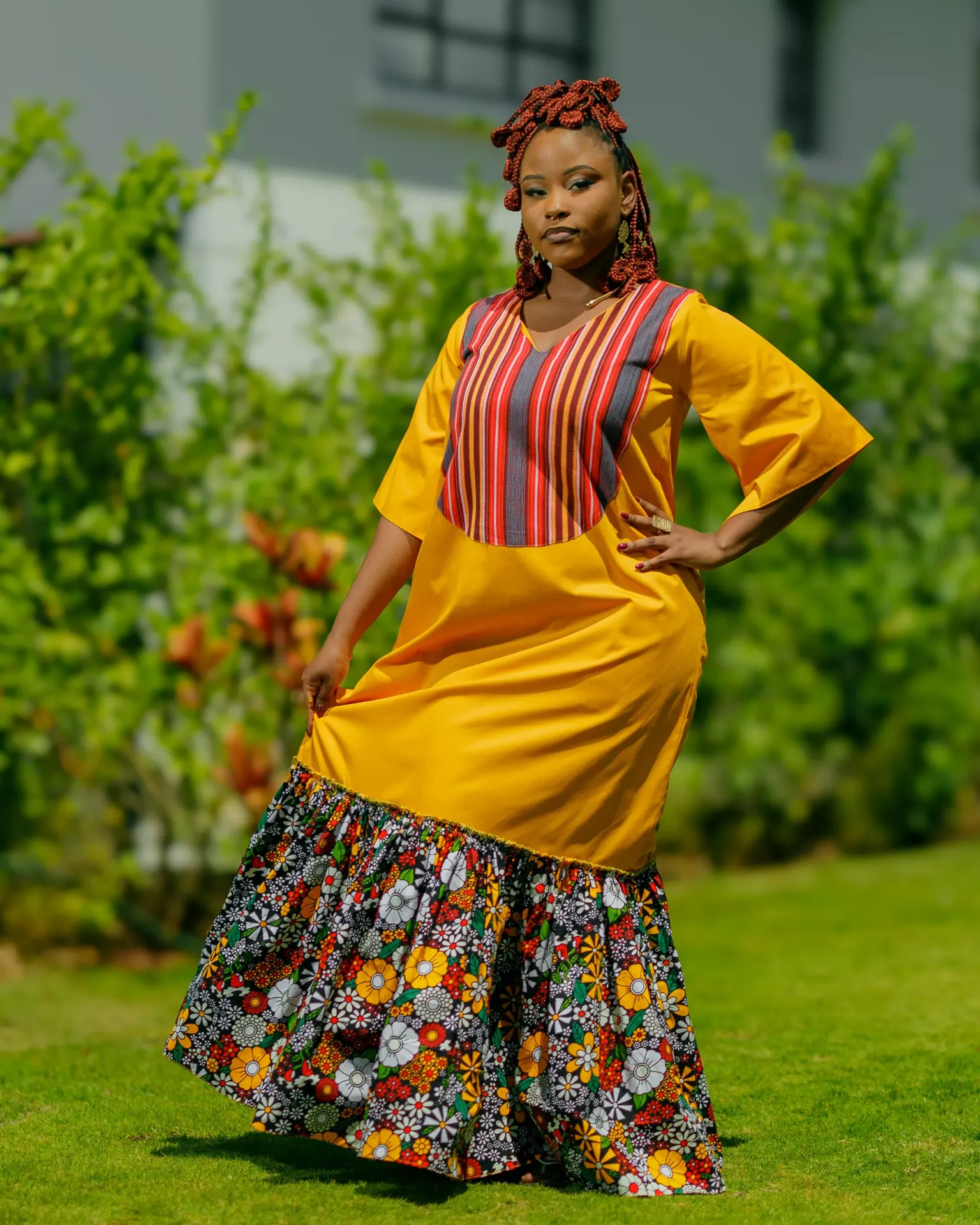 [Mustard Yellow] Kinyua Ankara Maxi Dress - Mustard Yellow (2XS)