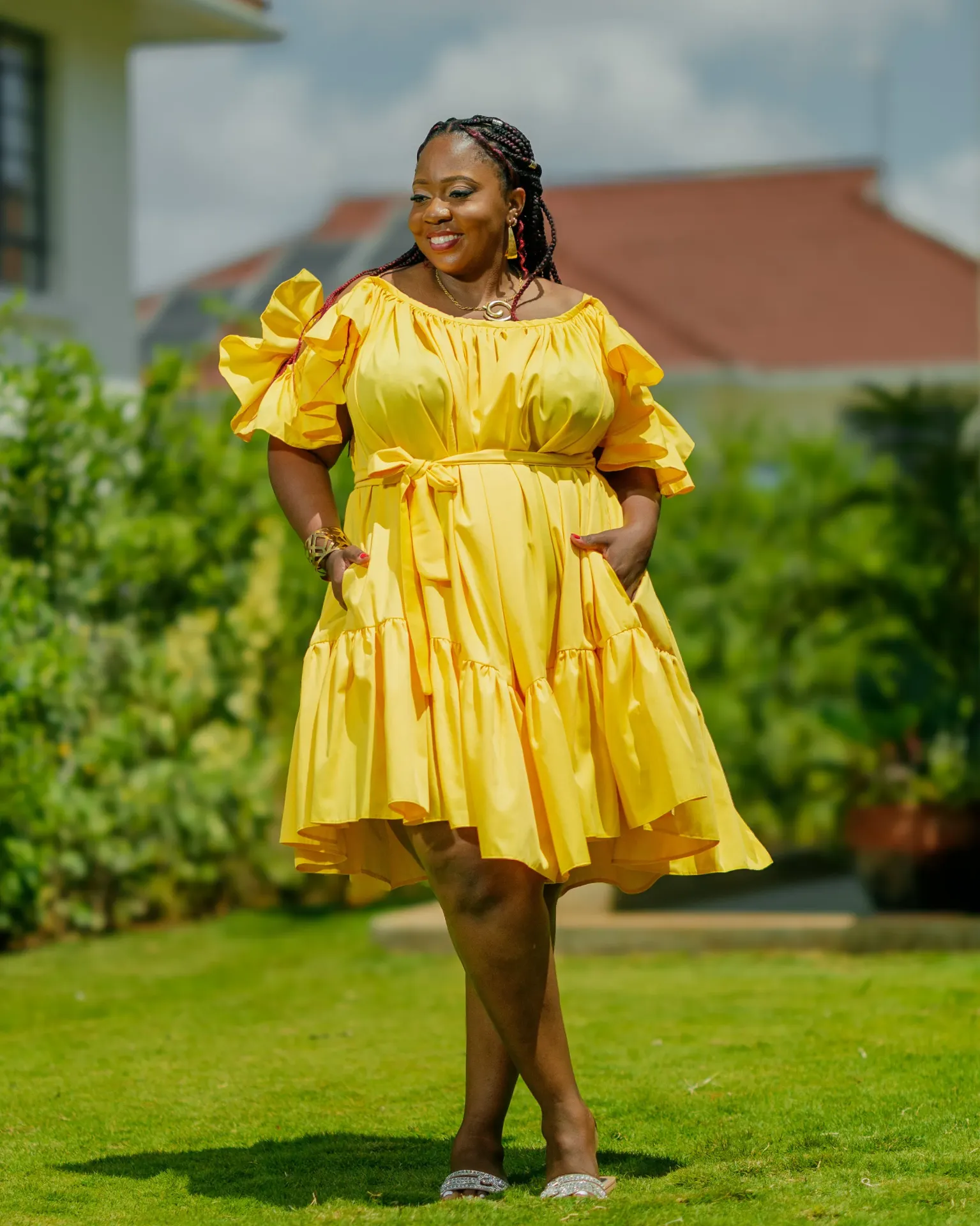 Kivaku Cotton Knee Dress - Yellow